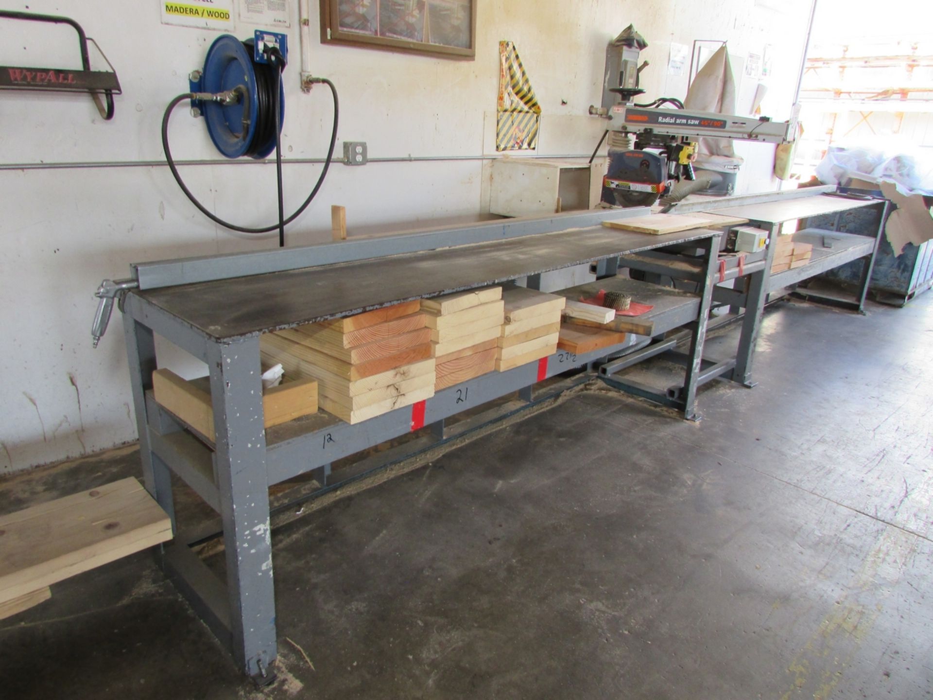 DAYTON 10"/12" RADIAL ARM SAW, MODEL 49G998A, 24" ARM, LASER CUTTING GUIDE, 18' X 2' STEEL CUTTING