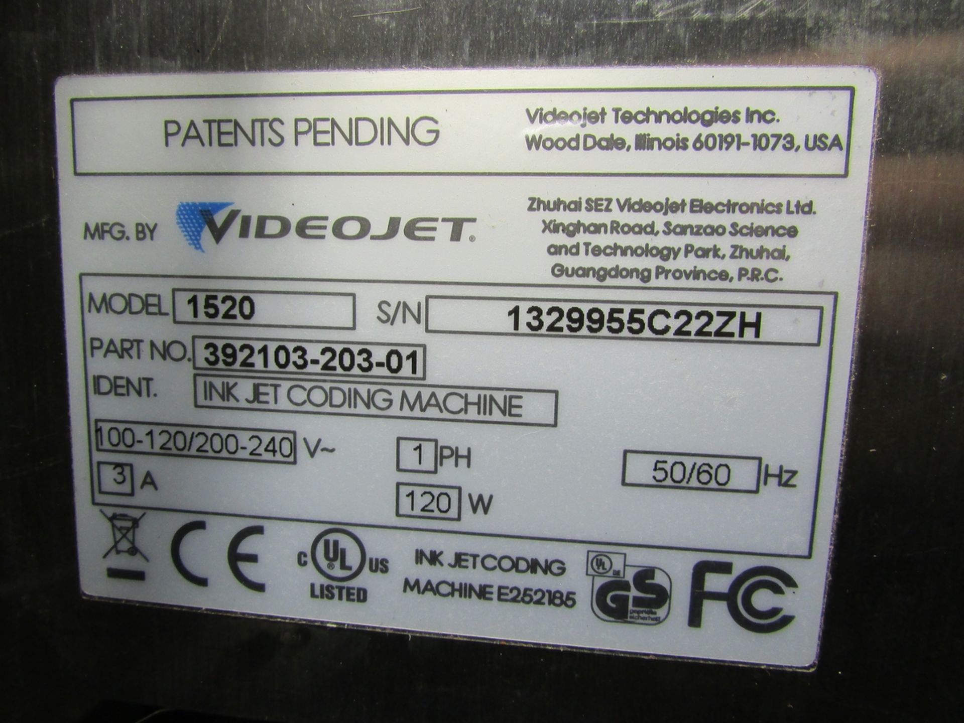 VIDEOJET INK JET CODING MACHINE, MODEL 1520, W/ PRINT HEAD, STEALTH TOUCH MONITOR, AUTOMATION PLUS - Image 10 of 10
