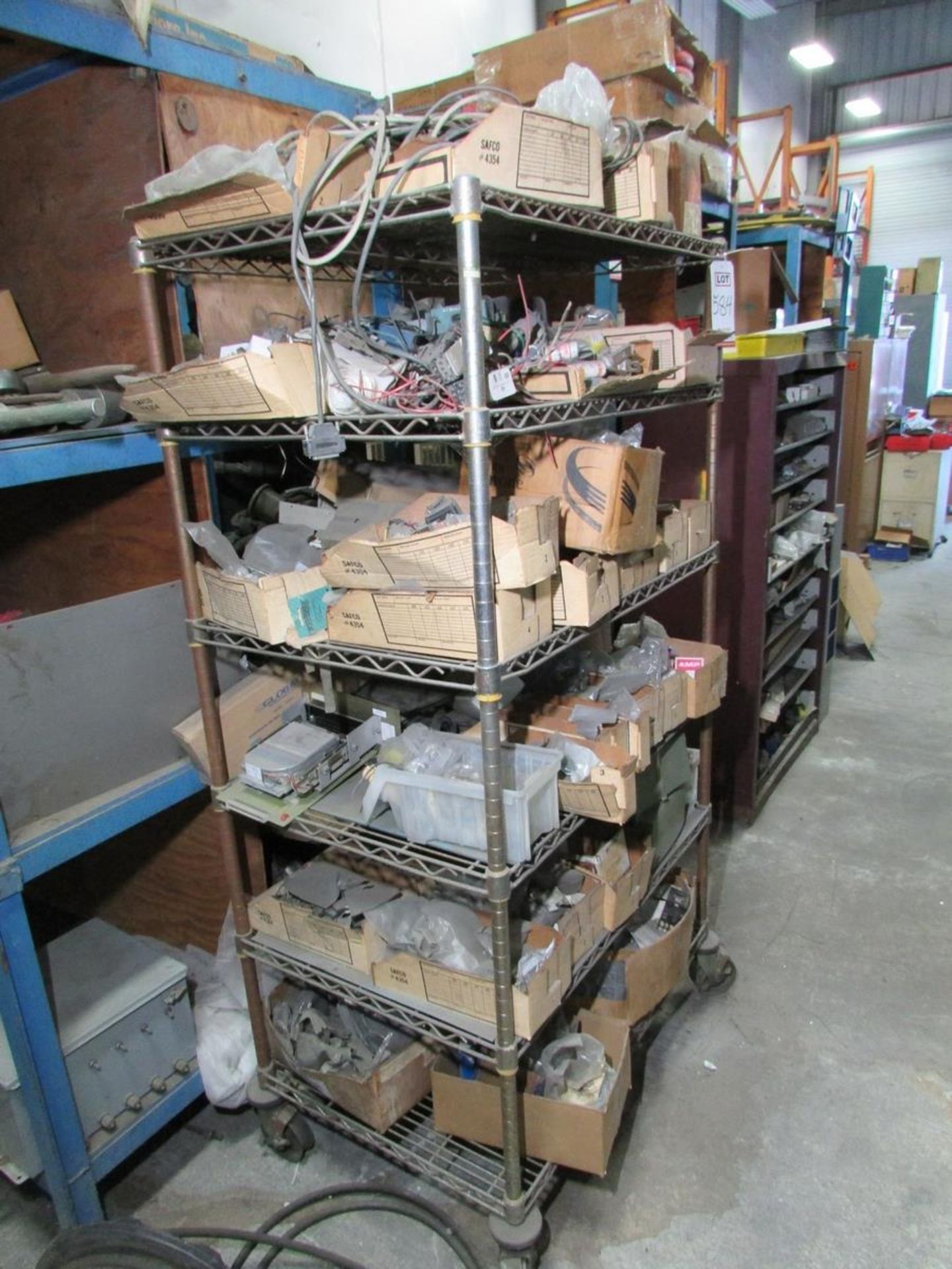 LOT - (2) WIRE RACKS, W/ CONTENTS: ASSORTED ELECTRICAL SPARE PARTS - Image 4 of 9