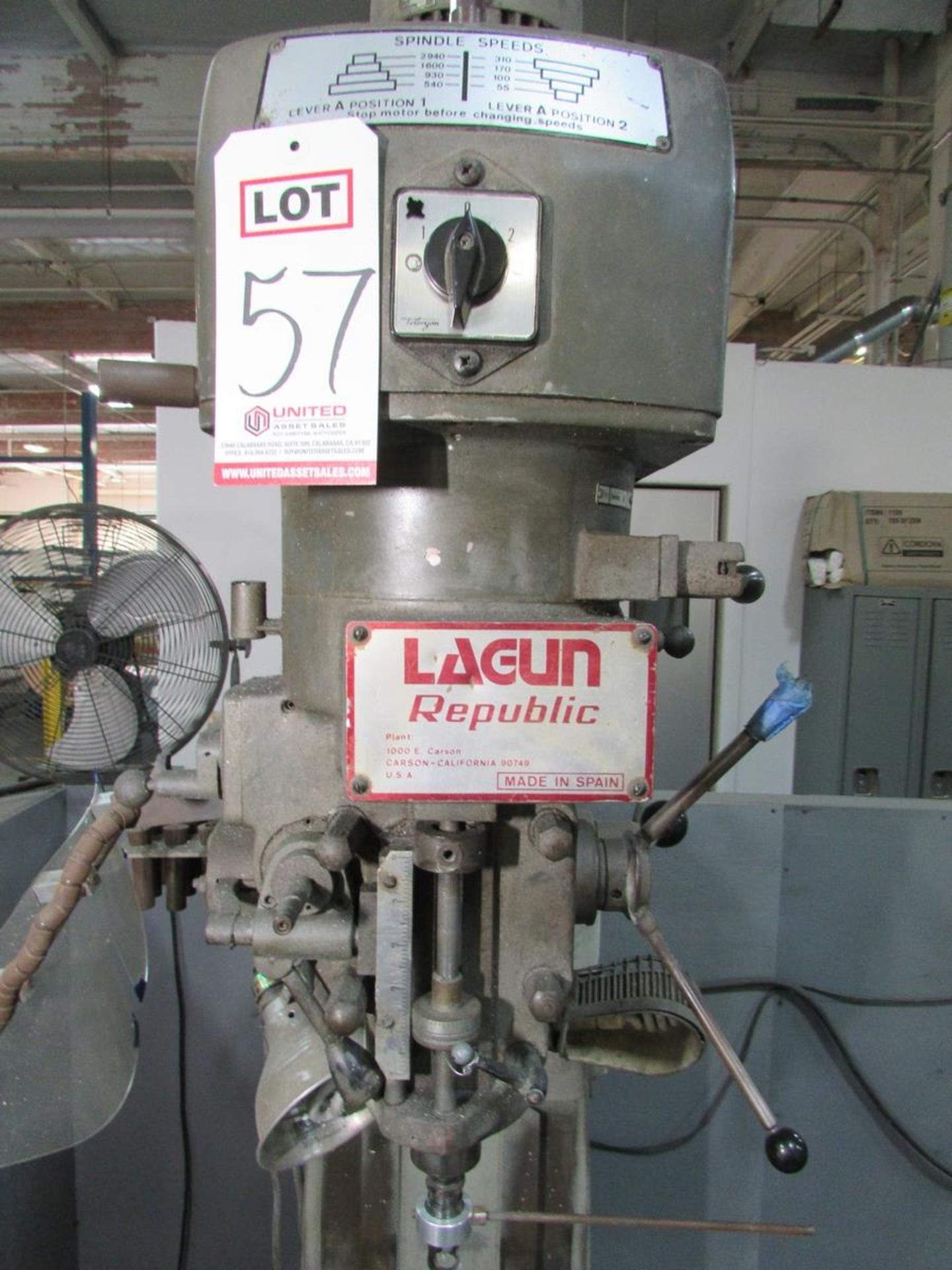 LAGUN REPUBLIC VERTICAL MILLING MACHINE, 50" X 10" T-SLOTTED TABLE, 5" QUILL STROKE, 55-2940 RPM - Image 5 of 13