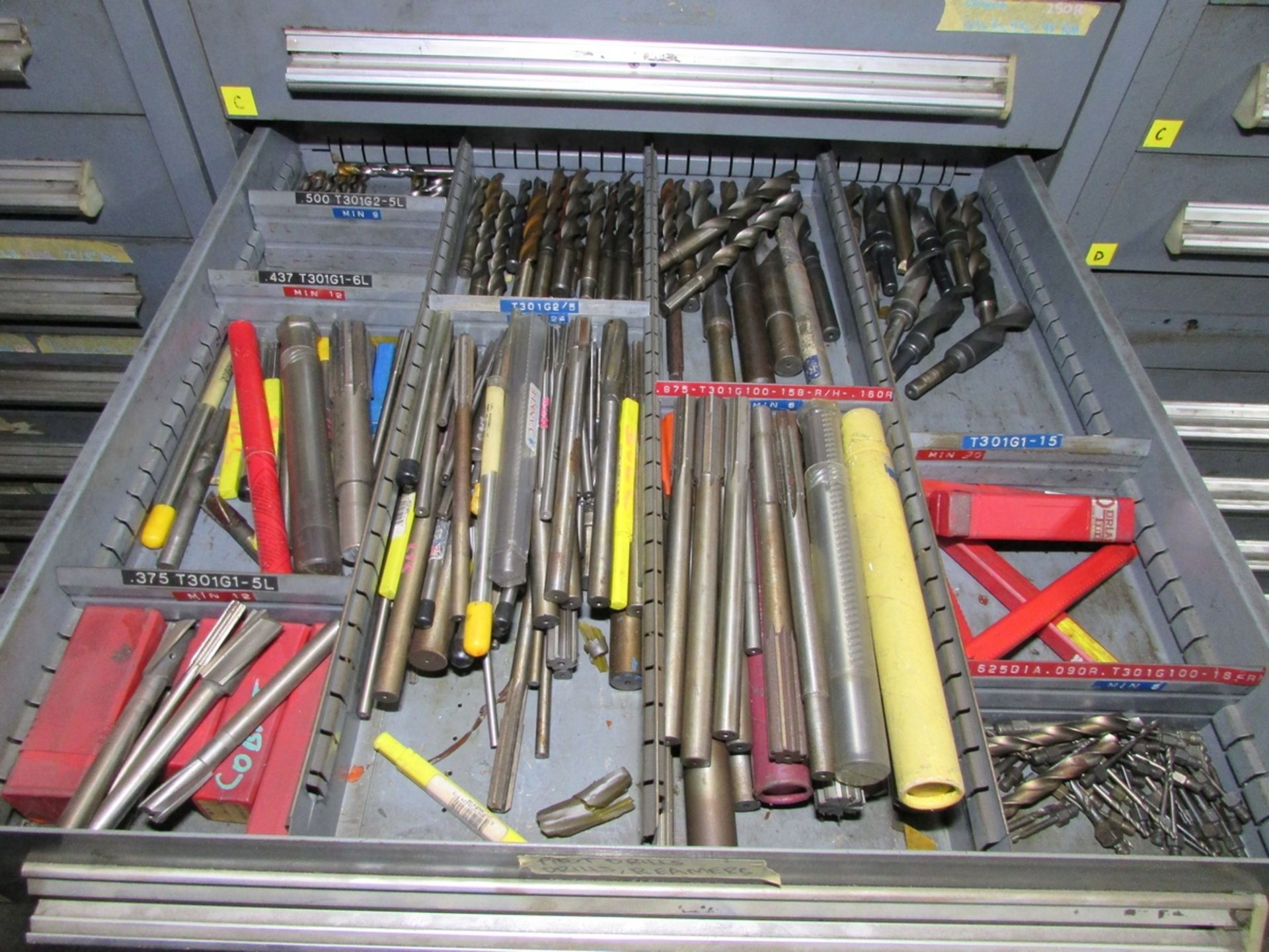 STANLEY VIDMAR 11-DRAWER HEAVY DUTY PARTS CABINET, W/ CONTENTS: ASSORTED HSS END MILLS, DRILLS, - Image 5 of 12