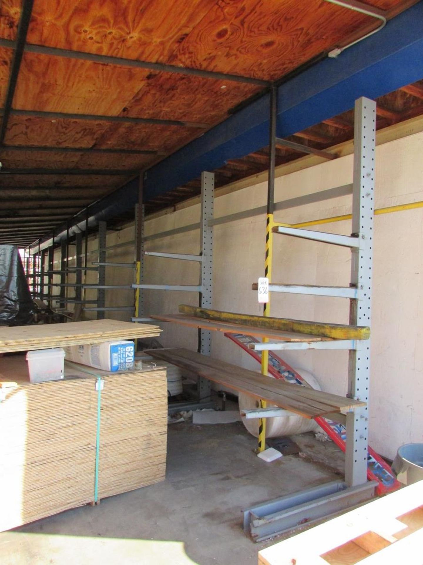 LOT - (9) SECTIONS OF ADJUSTABLE CANTILEVER RACKING, (10) 120" X 44" UPRIGHTS, 90" CROSSBEAMS, (