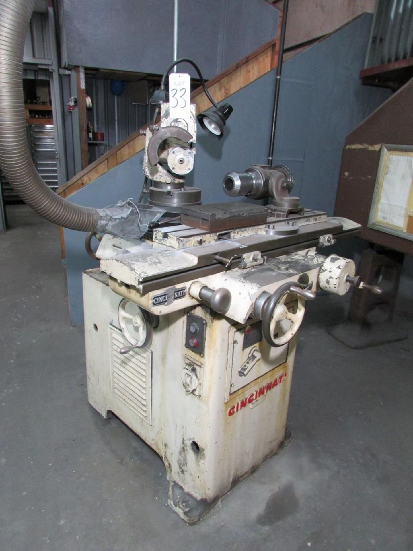 CINCINNATI UNIVERSAL CUTTER AND TOOL GRINDER, MODEL NO. 2, 36" X 5-1/4" T-SLOTTED TABLE, WORKHEAD