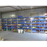 LOT - (10) SHELVING UNITS, W/ MISC. CONTENTS: LARGE ASSORTMENT OF HARDWARE, NUTS, BOLTS, FITTINGS,