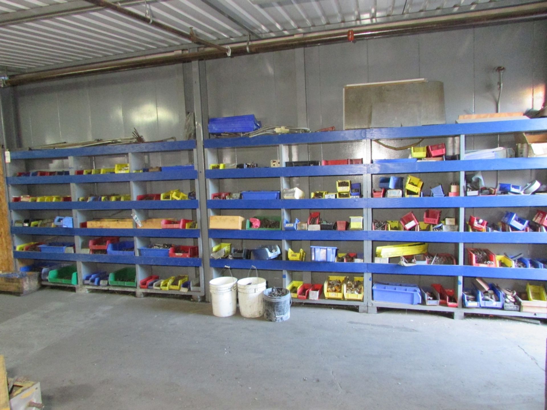 LOT - (10) SHELVING UNITS, W/ MISC. CONTENTS: LARGE ASSORTMENT OF HARDWARE, NUTS, BOLTS, FITTINGS,