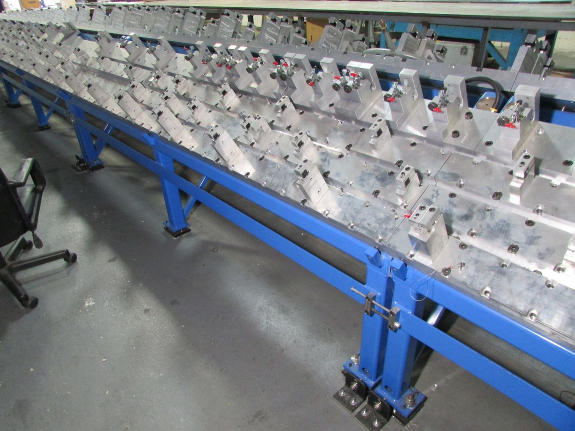 LOT - (5) 120" X 48" DRILLED, TAPPED AND LEVELED ALUMINUM TOP 30 DEGREE FIXTURE LAYOUT RACKS, W/ - Image 7 of 9