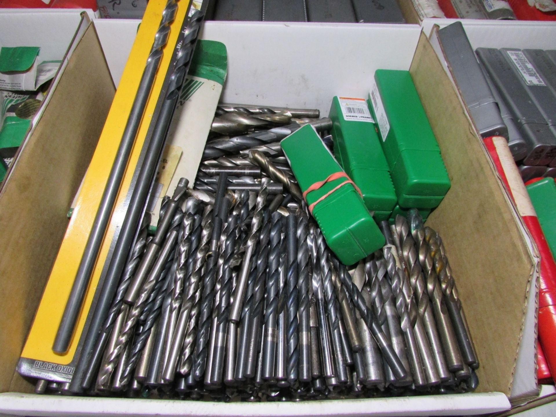 LOT - (6) BINS OF ASSORTED HSS TOOLING, TO INCLUDE MISC. DRILLS, REAMERS, AND 3/4" END MILLS - Image 6 of 7