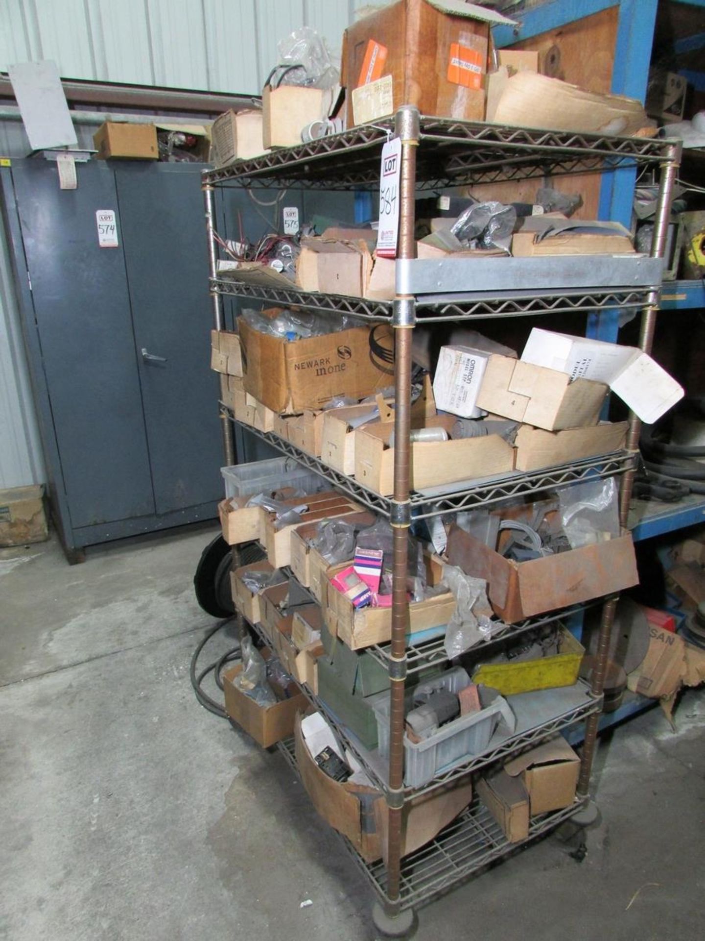 LOT - (2) WIRE RACKS, W/ CONTENTS: ASSORTED ELECTRICAL SPARE PARTS - Image 8 of 9