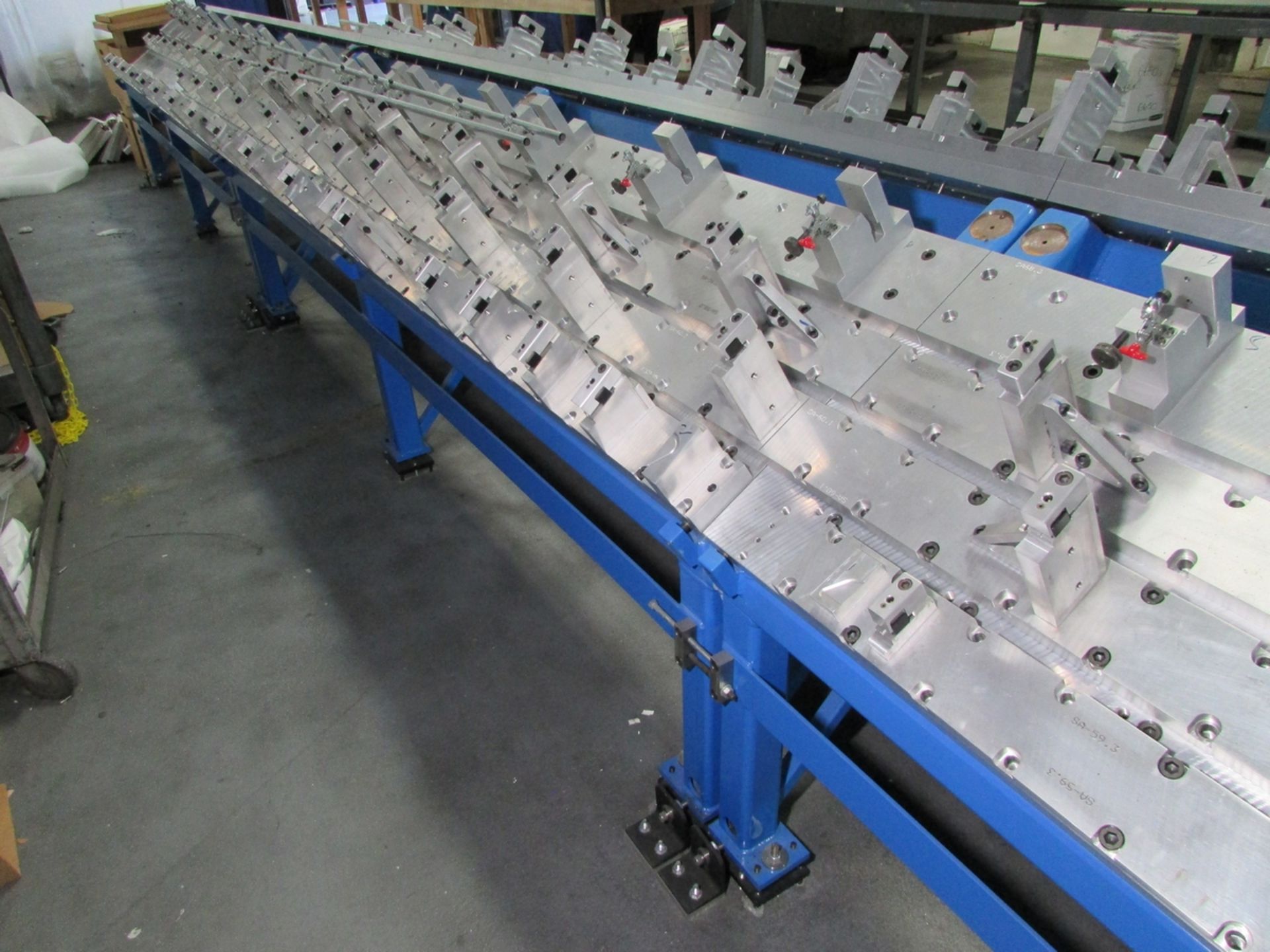 LOT - (5) 120" X 48" DRILLED, TAPPED AND LEVELED ALUMINUM TOP 30 DEGREE FIXTURE LAYOUT RACKS, W/ - Image 8 of 9