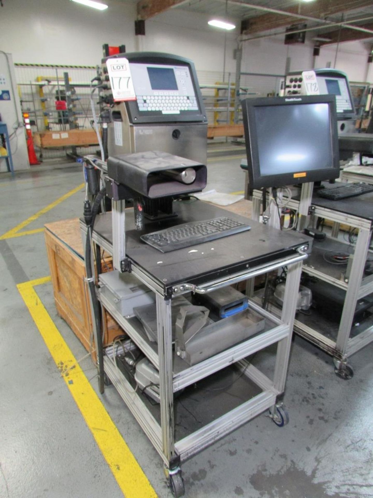 VIDEOJET INK JET CODING MACHINE, MODEL 1520, W/ PRINT HEAD, STEALTH TOUCH MONITOR, AUTOMATION PLUS