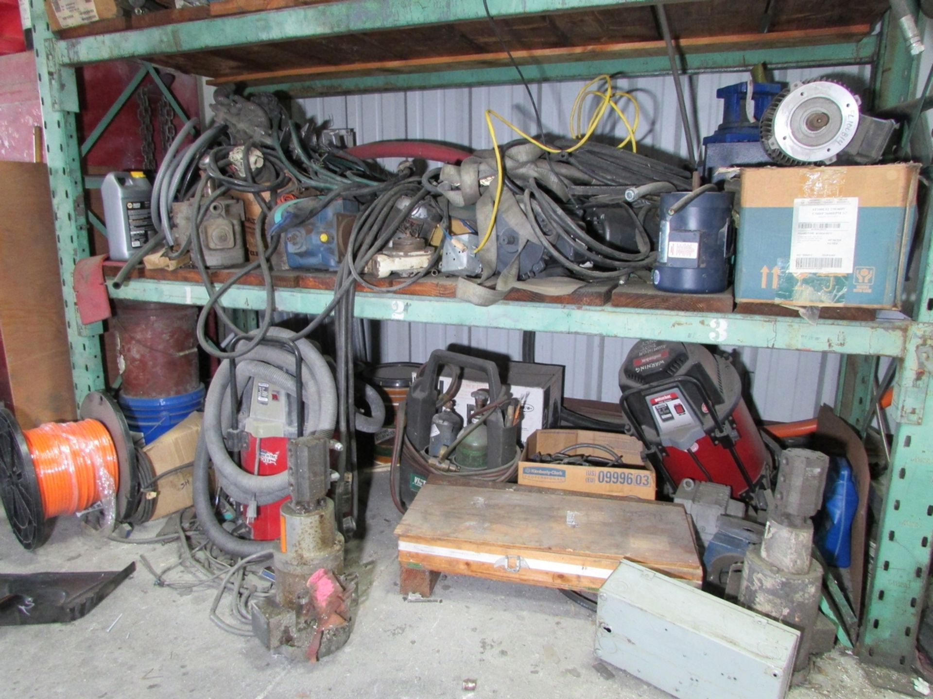LOT - CONTENTS ONLY OF (1) SECTION OF PALLET RACKING, W/ ASSORTED MOTORS, PUMPS, ELECTRIC CABLE - Image 2 of 4