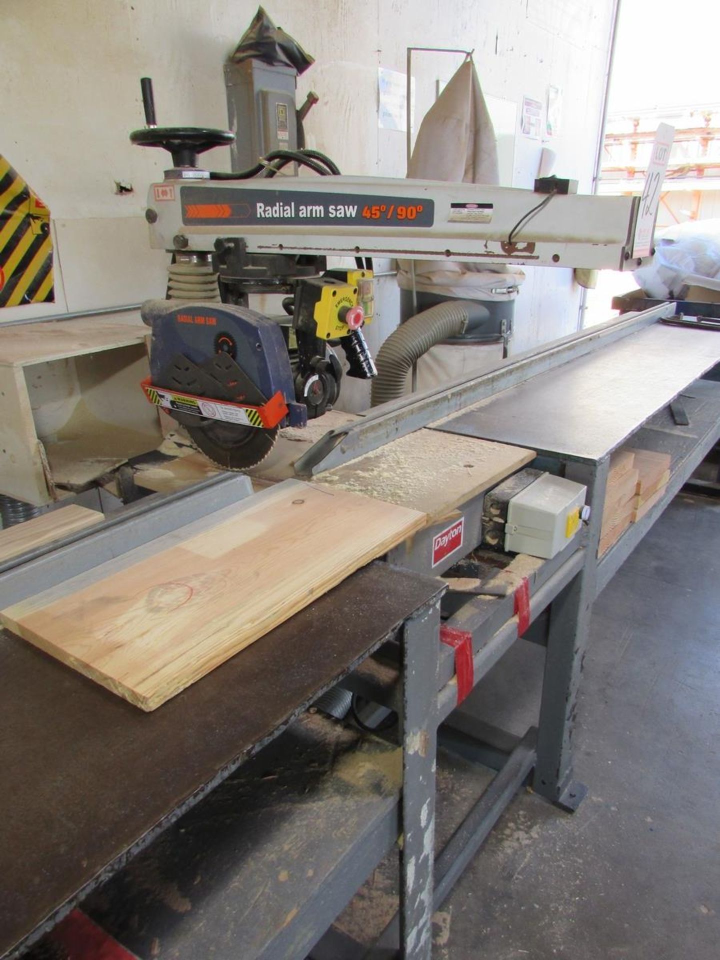 DAYTON 10"/12" RADIAL ARM SAW, MODEL 49G998A, 24" ARM, LASER CUTTING GUIDE, 18' X 2' STEEL CUTTING - Image 2 of 11