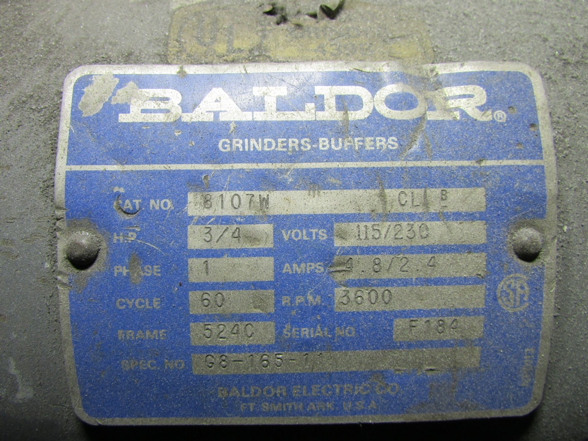 BALDOR 8" DOUBLE END PEDESTAL GRINDER, CAT. NO. 8107W, 3/4 HP 115/230V, S/N F184 - Image 4 of 4