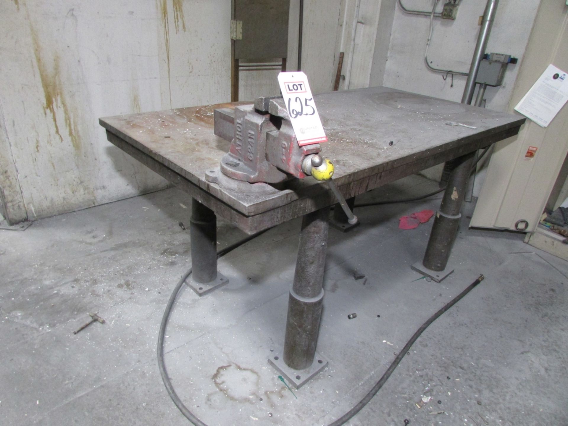 STEEL FABRICATION TABLE, 72" X 36", W/ ATHOL 624N 4" BENCHTOP VISE