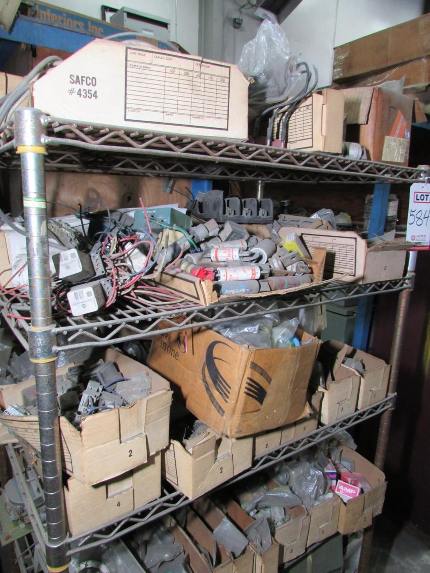 LOT - (2) WIRE RACKS, W/ CONTENTS: ASSORTED ELECTRICAL SPARE PARTS - Image 5 of 9