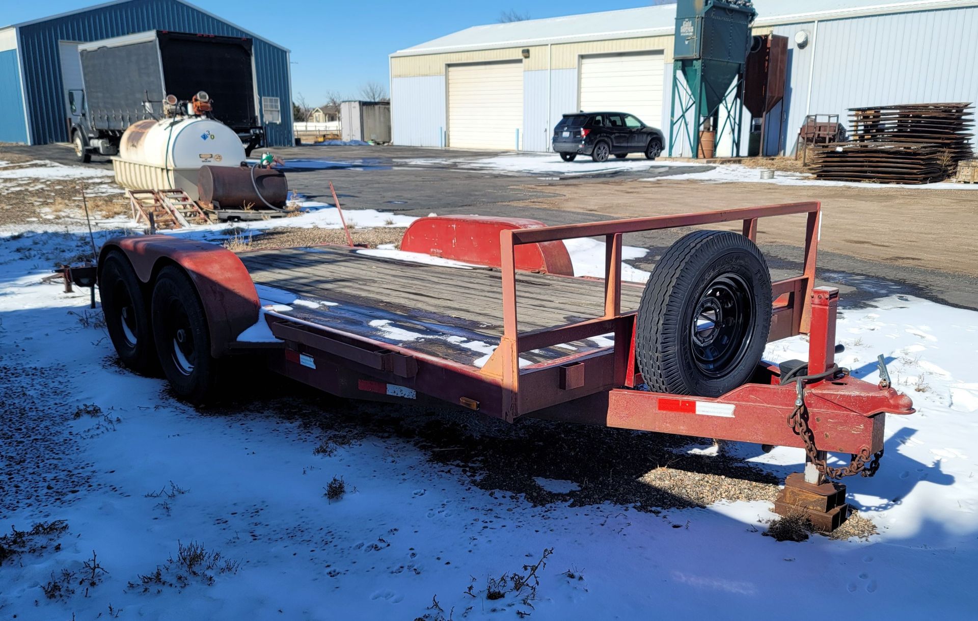 FLATBED TRAILER, 16' X 80", LOADING RAMP, DUAL AXLE, BUMPER PULL, SPARE TIRE, (2) 60" X 15" BED LOAD - Image 2 of 4