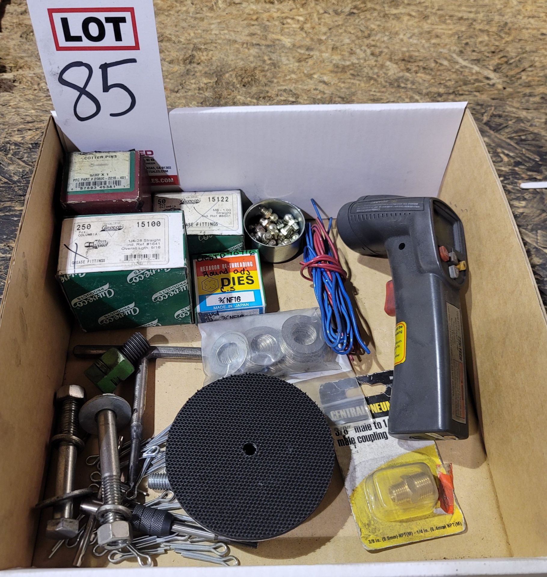 LOT - MISC. HARDWARE AND (1) CEN-TECH THERMOMETER