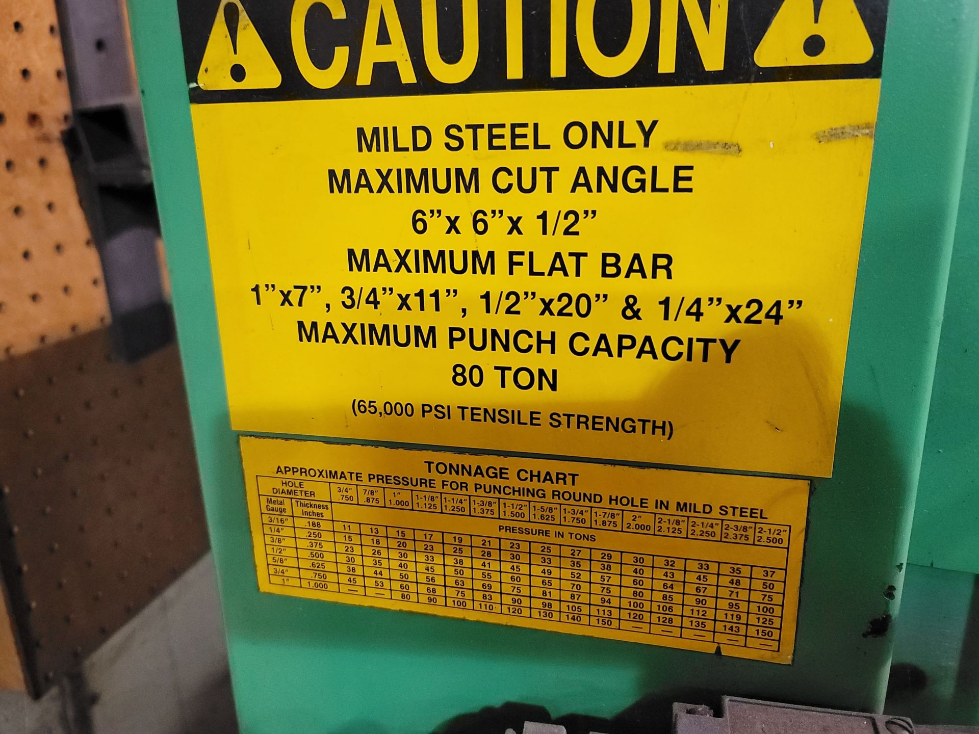 UNI-HYDRO 80-TON IRONWORKER, MODEL 80-24, 6" X 6" X 1/2" CAPACITY, RELATED PUNCHES AND TOOLING, S/ - Image 9 of 9