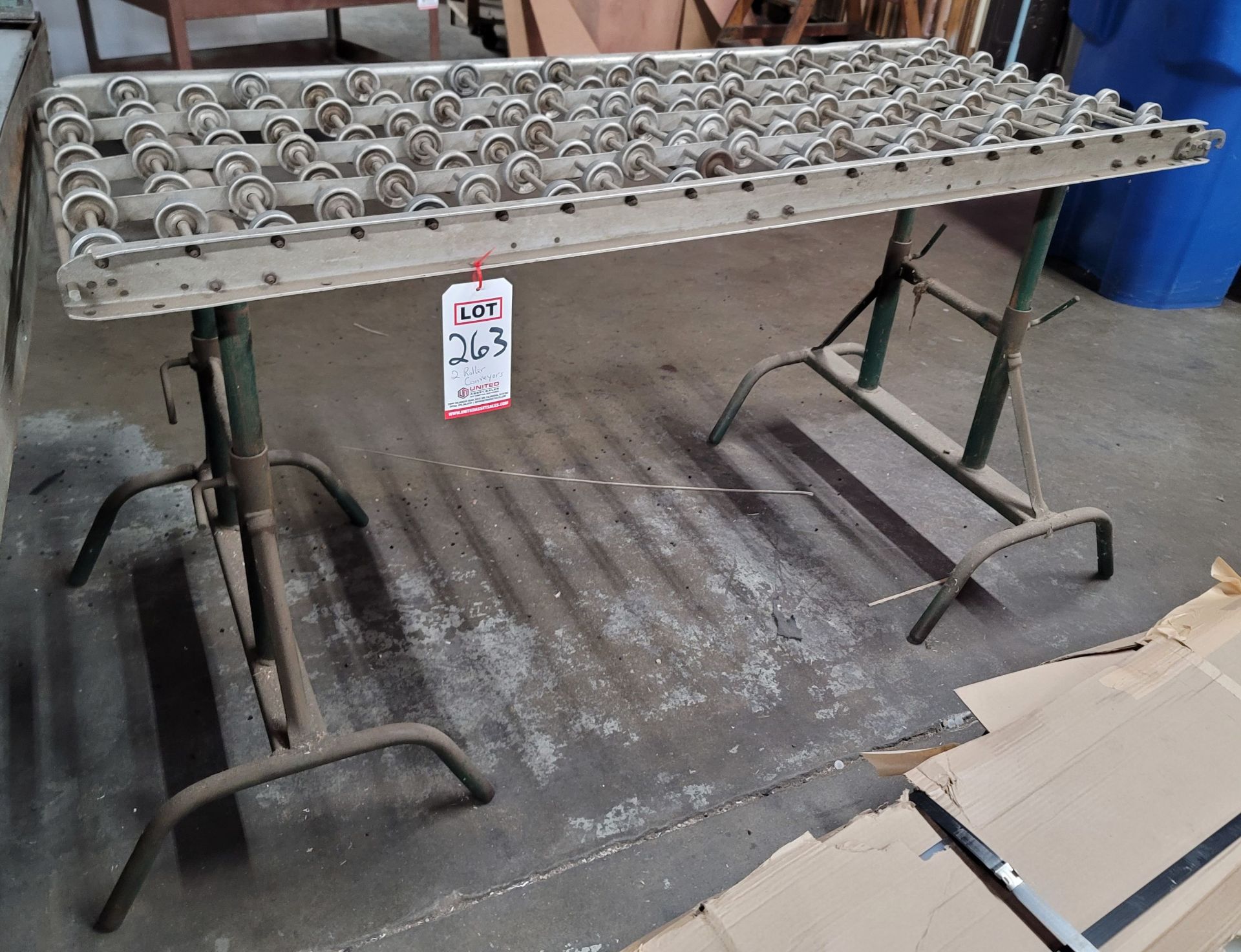 LOT - (2) ADJUSTABLE HEIGHT ROLLER CONVEYORS, 5' X 24"