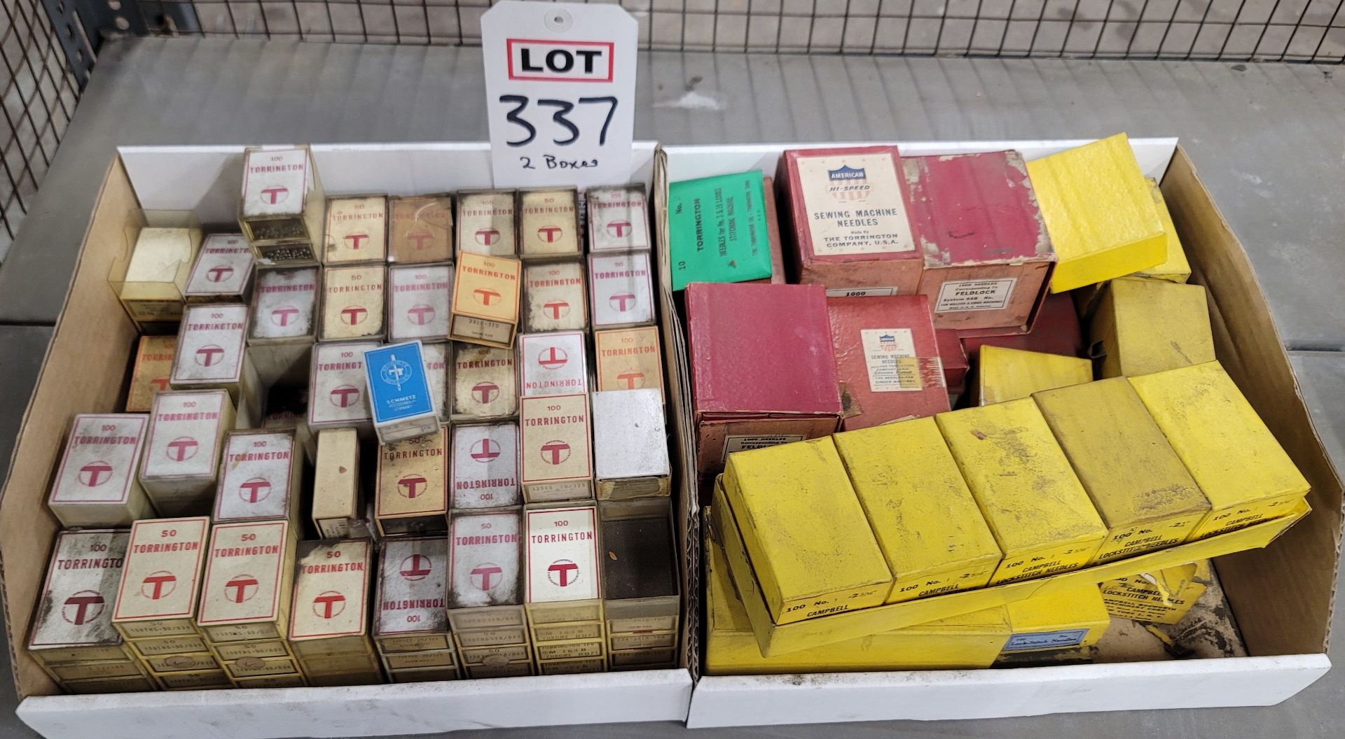 LOT - (2) BOXES OF TORRINGTON INDUSTRIAL SEWING NEEDLES AND LOCKSTITCH NEEDLES