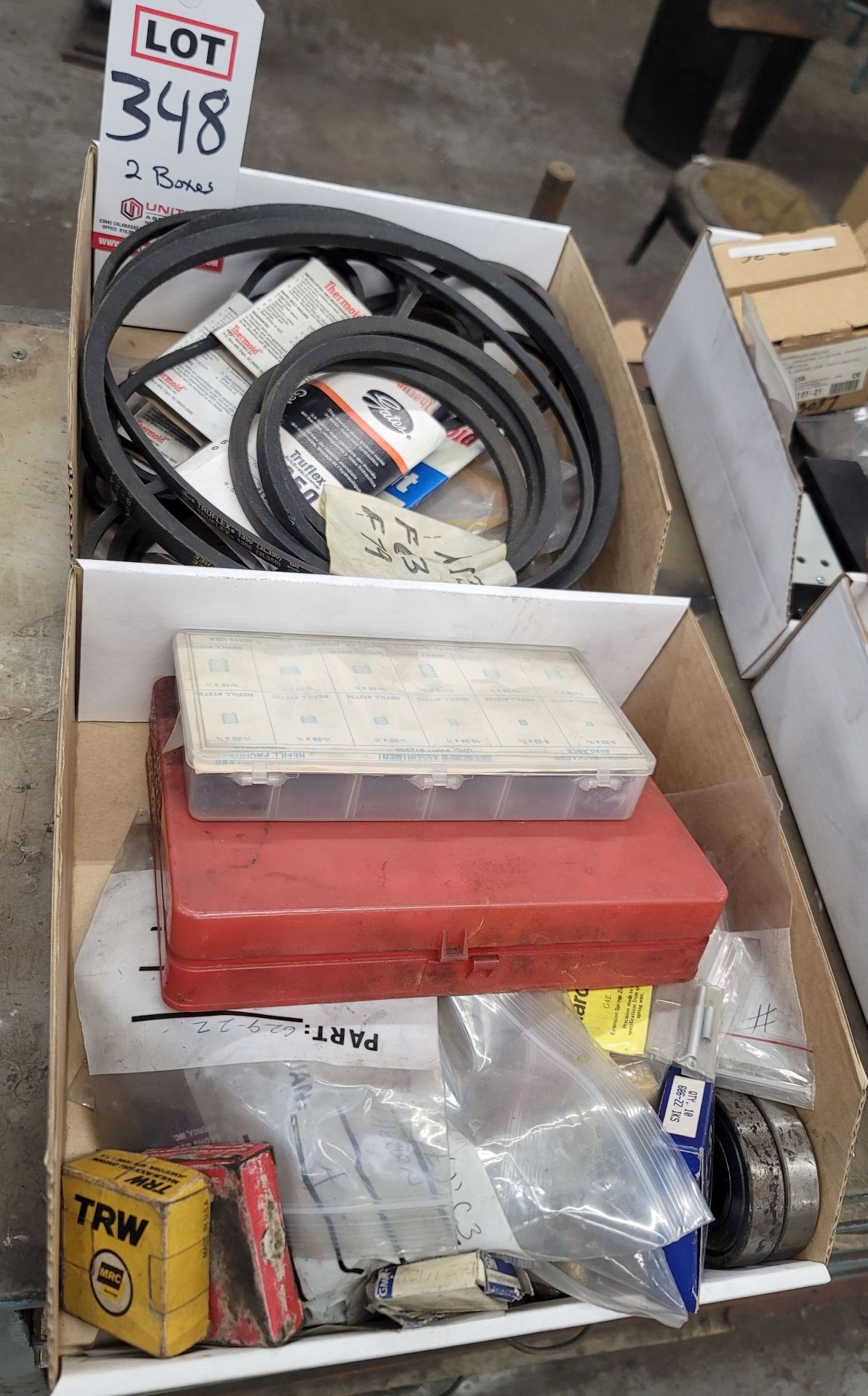 LOT - (2) BOXES OF BELTS, O-RINGS AND BEARINGS