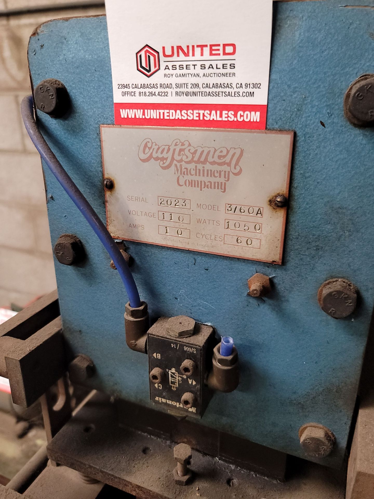 CRAFTSMEN MACHINERY CO. HOT STAMP MACHINE, MODEL 3/60A, S/N 2023 - Image 2 of 2