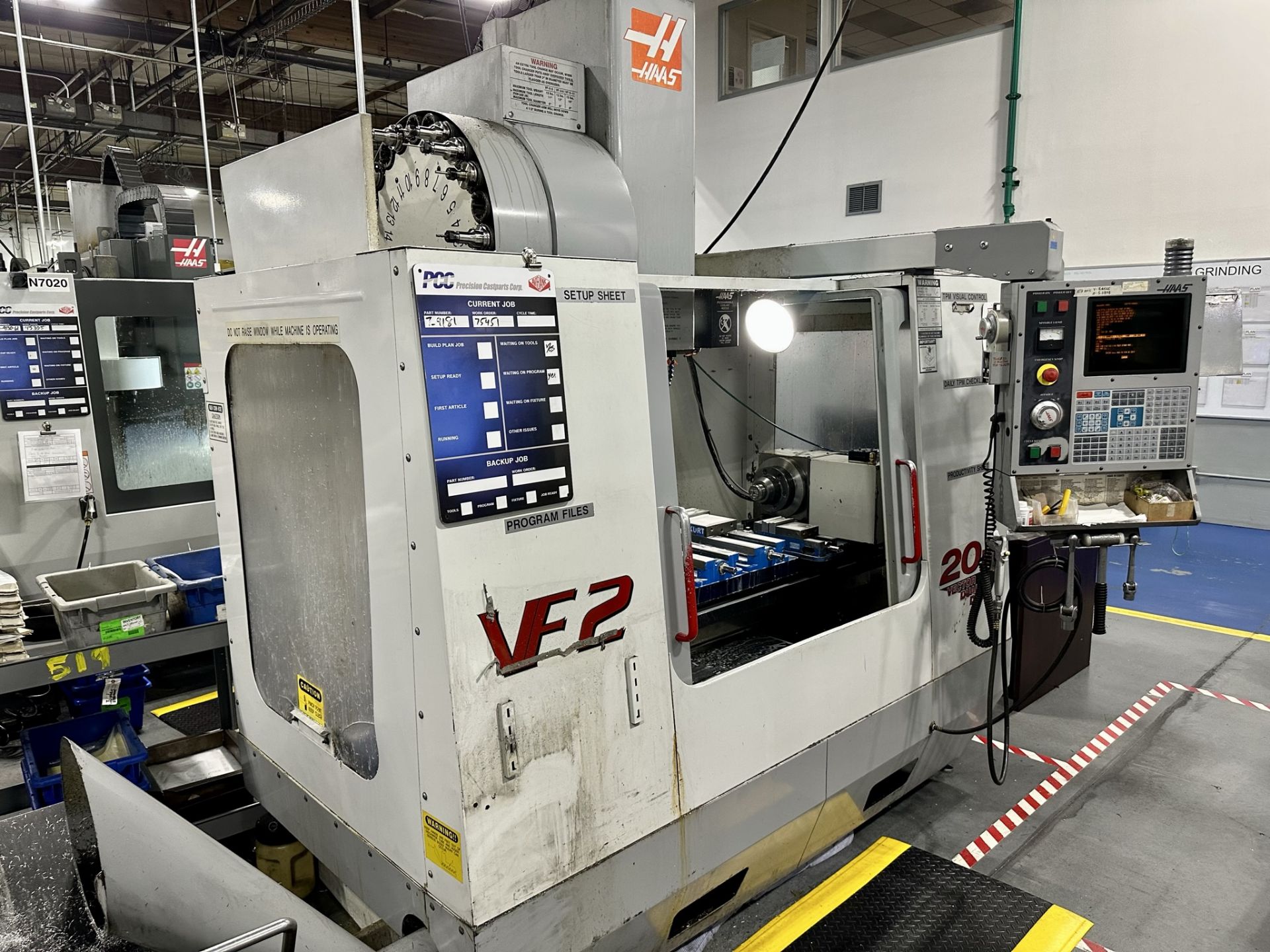 2002 HAAS VF-2D VERTICAL MACHINING CENTER, XYZ TRAVELS: 30" X 16" X 20", 36" X 14" TABLE, 20 HP, 7,