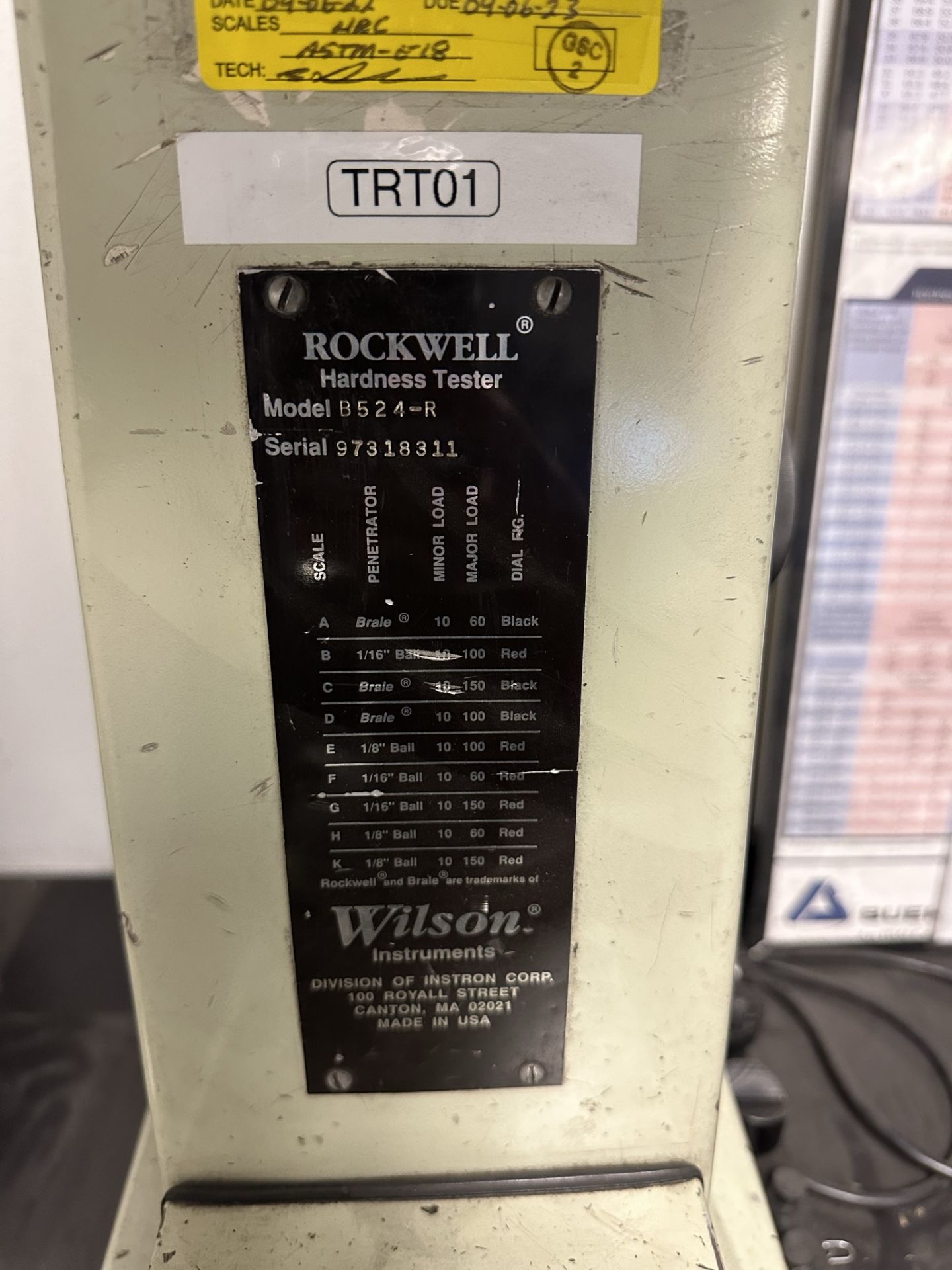 WILSON-ROCKWELL HARDNESS TESTER, SERIES 500, MODEL B524-R, S/N 97318311 - Image 4 of 8