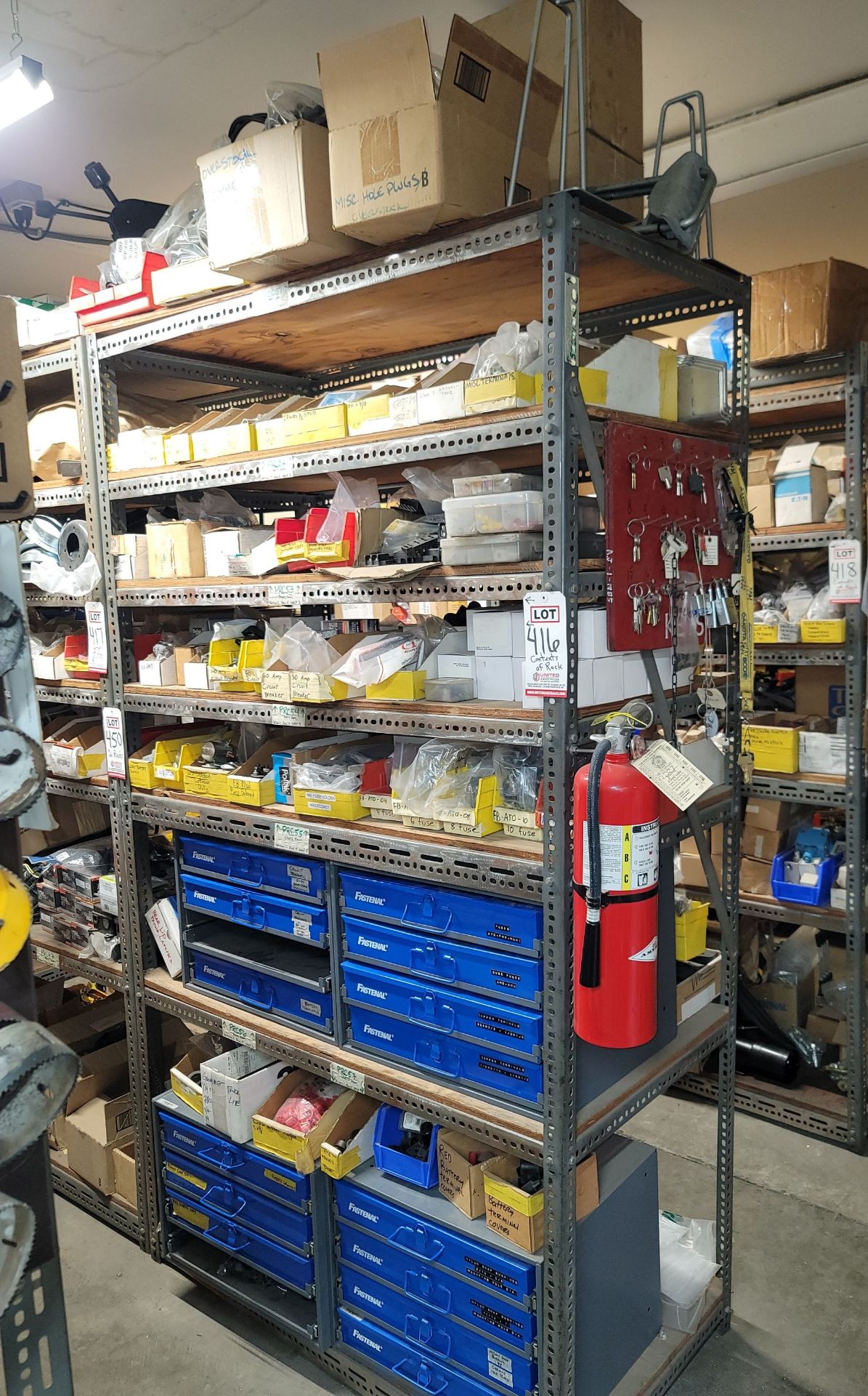 LOT - CONTENTS ONLY OF SHELF UNIT, TO INCLUDE: AUTOMOTIVE ELECTRICAL ITEMS, FUSES, SOLENOIDS,