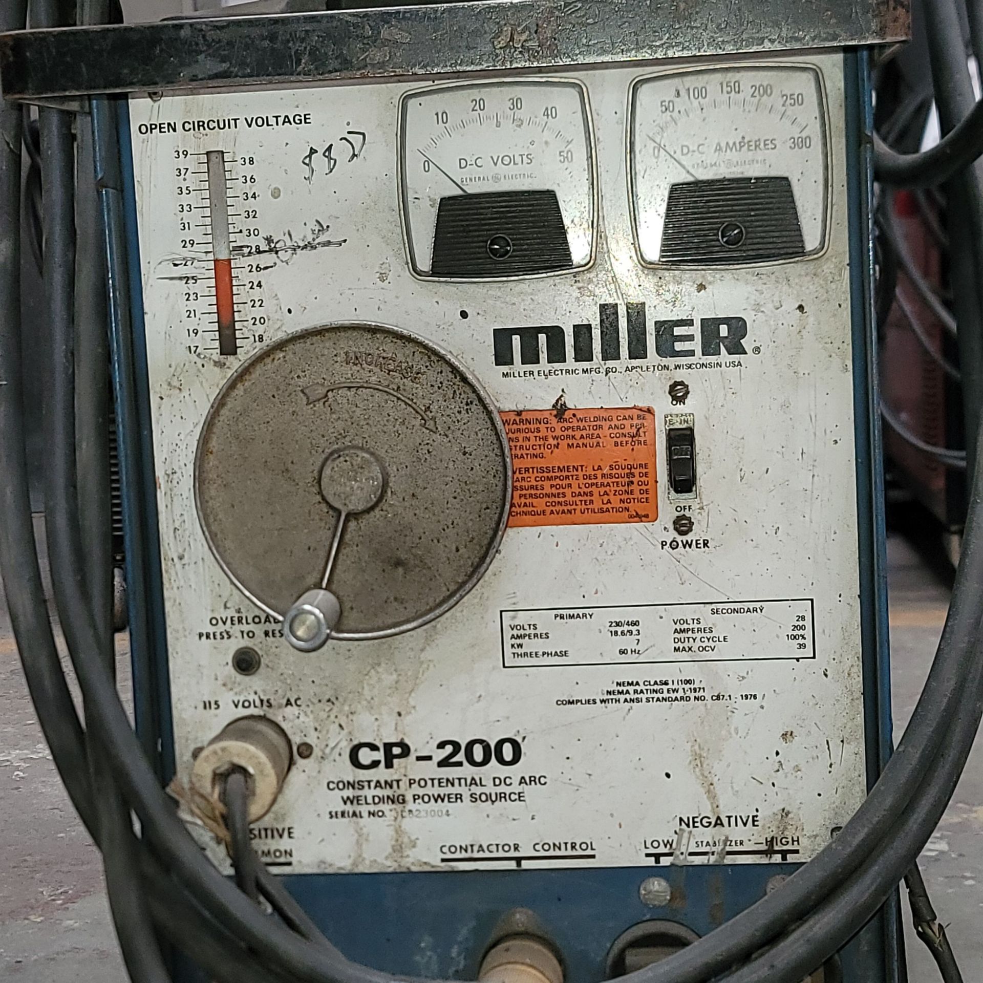 MILLER CP-200 WELDING POWER SOURCE, W/ MILLERMATIC S-52E WIRE FEEDER, S/N JC623004, GAS CYLINDER NOT - Image 3 of 3