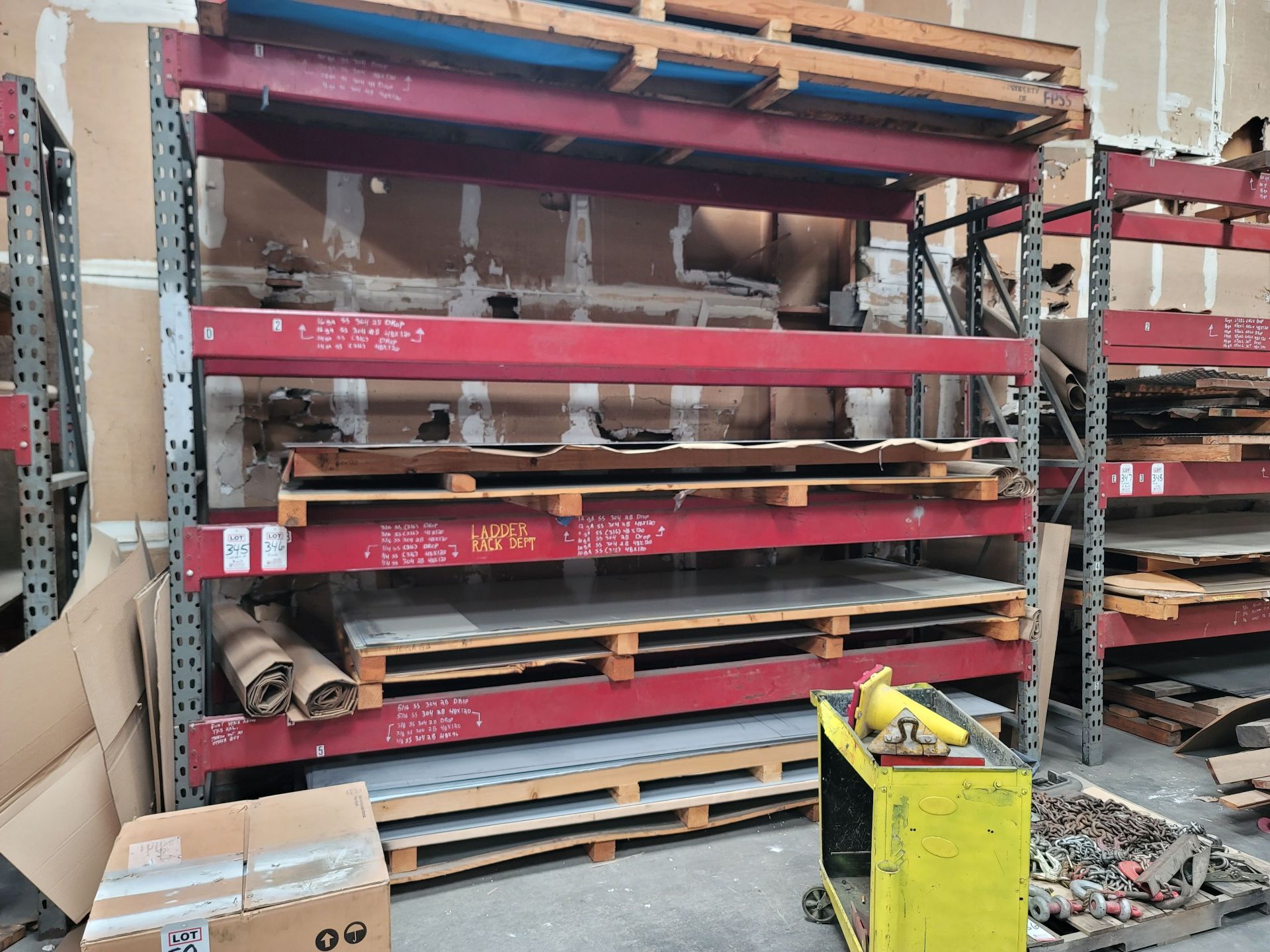 LOT - (1) SECTION OF PALLET RACK, 12' BEAMS, 10' UPRIGHTS, CONTENTS NOT INCLUDED, (DELAYED PICKUP
