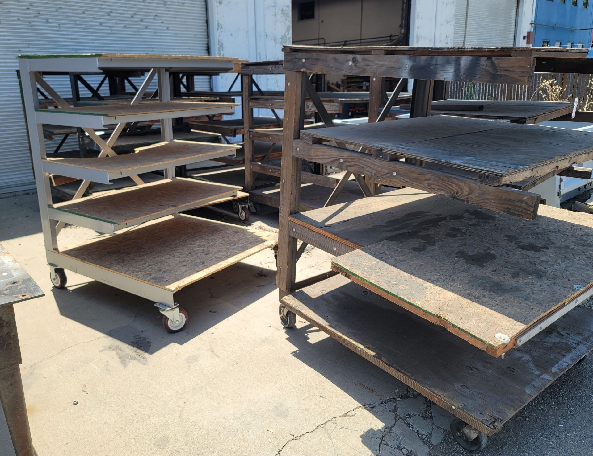 LOT - (4) STEEL FRAME SHELF CARTS W/ WOOD SHELVES