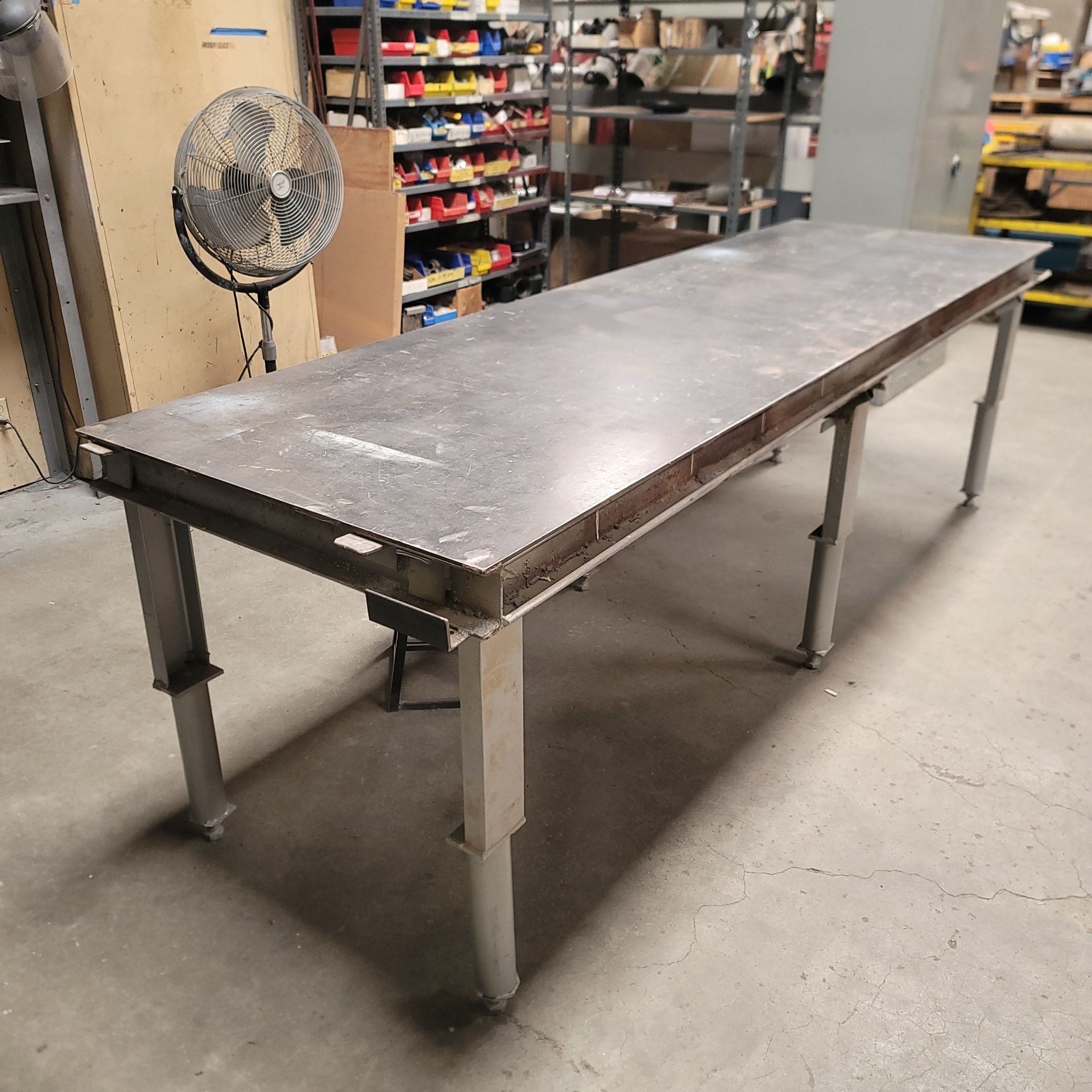 WELDING TABLE W/ 10' X 3' X 1/4" THICK TOP, 37" WORK HEIGHT, (6) HEIGHT ADJUSTABLE LEGS, W/ STEEL - Image 2 of 2
