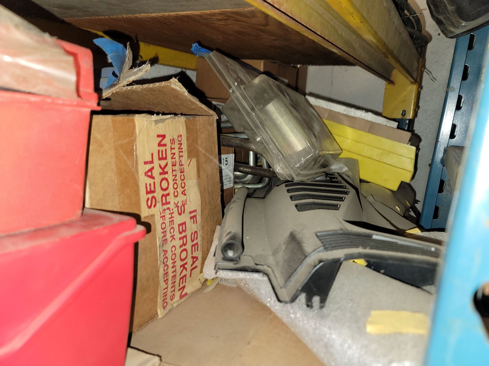 LOT - CONTENTS ONLY OF (1) 6' SHELF, TO INCLUDE: 4" TIE DOWN STRAPS, PINTLE HITCHES AND DRAWBARS, - Image 2 of 3