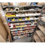 LOT - CONTENTS ONLY OF SHELF UNIT: MISC. FITTINGS: BALL AND GATE VALVES, UNIONS, LOTS OF BRASS