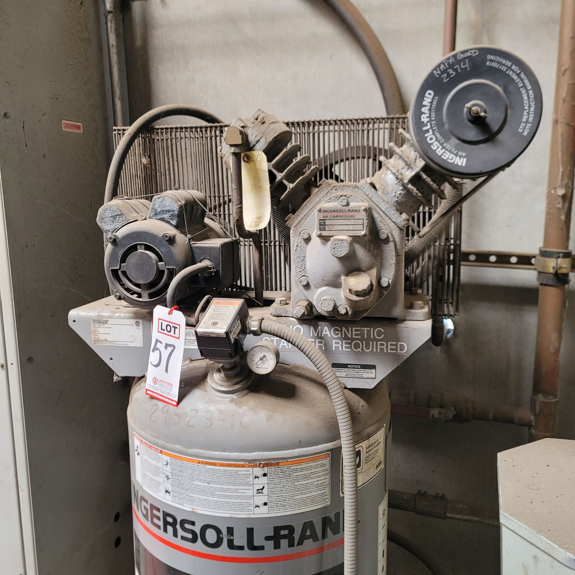 2000 INGERSOLL-RAND TWO-STAGE PISTON AIR COMPRESSOR, MODEL 2340L5, 5 HP, 60 GALLON TANK, S/N 30T - Image 2 of 3