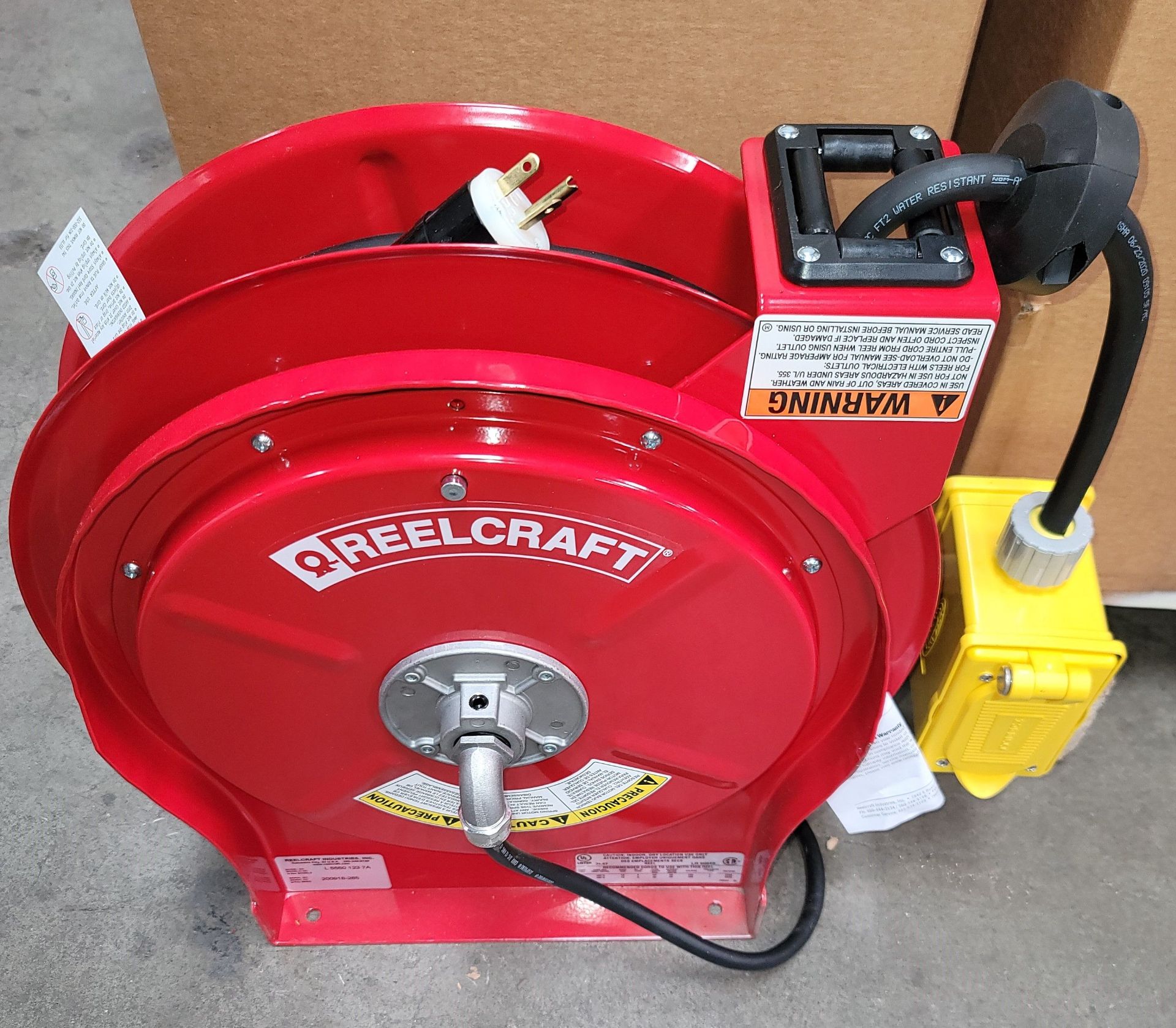 LOT - (2) REELCRAFT HEAVY DUTY ELECTRIC CORD REELS, 12/3, 50', PREMIUM DUTY DUPLEX OUTLET BOX W/ - Image 2 of 2