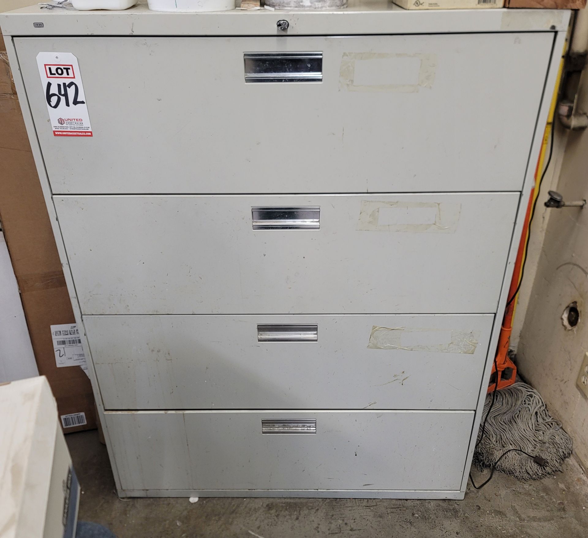 4-DRAWER LATERAL FILE CABINET, W/ CONTENTS OF FASTENERS & BUILDING MAINTENANCE ITEMS