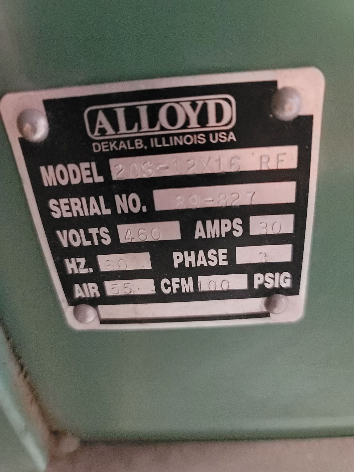 ALLOYD 20S-12X16 RF BLISTER SEALER, S/N 89-827 - Image 7 of 7