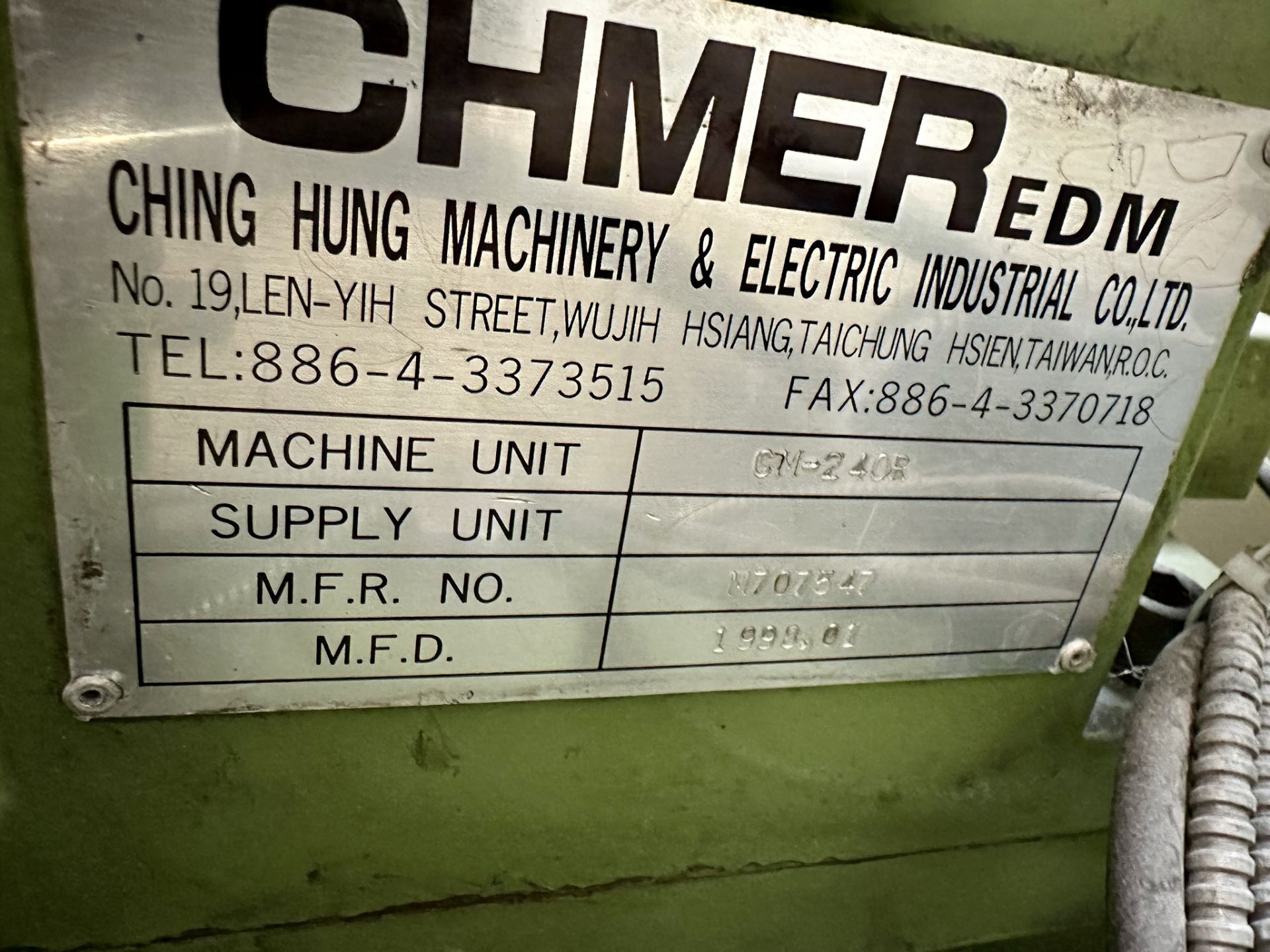 1998 CHMER CM-240R EDM, SINKER TYPE, 19" X 13" WORKTABLE, 11" X 7" TABLE TRAVEL, SONY XYZ DRO, - Image 12 of 13