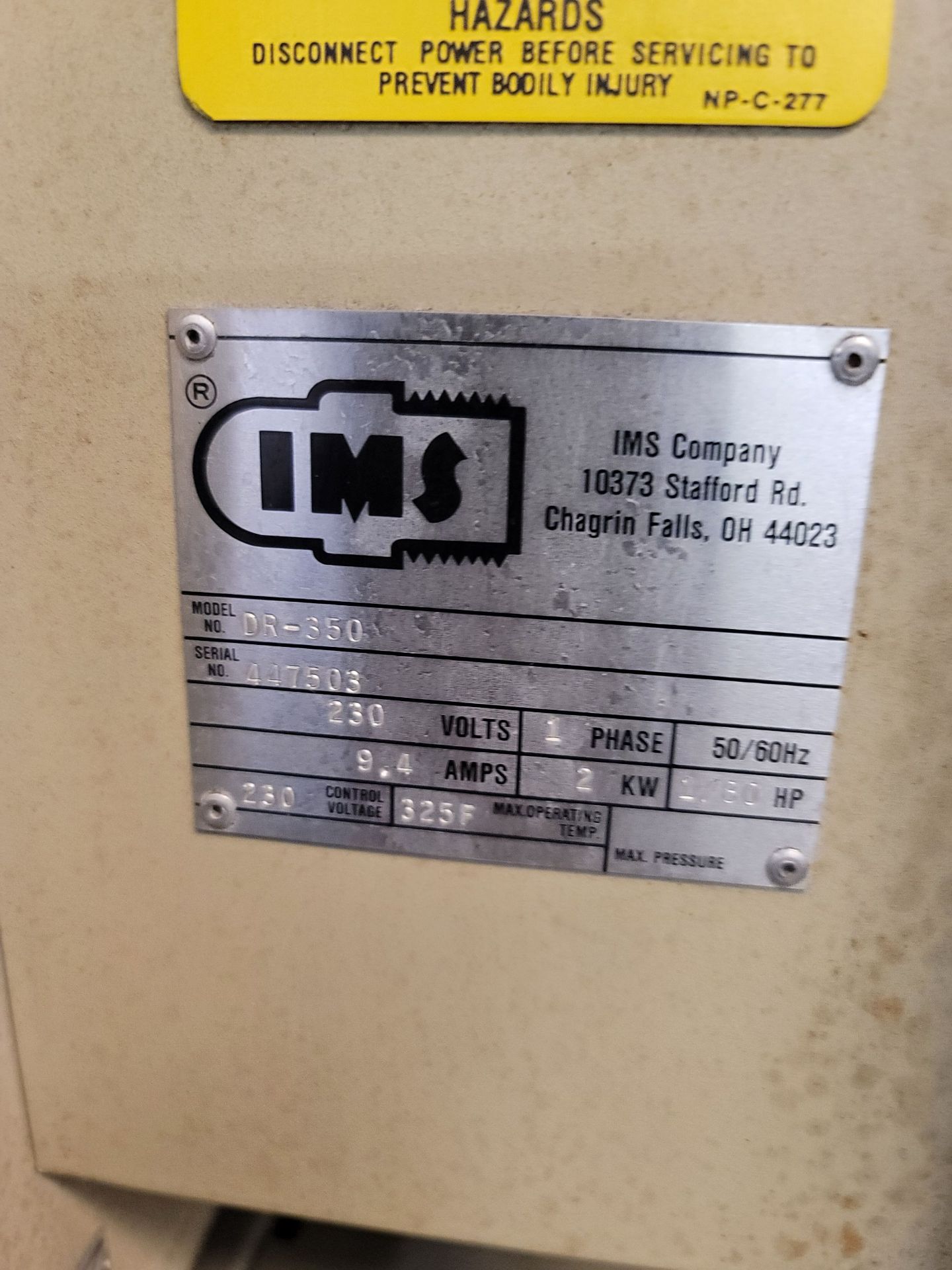IMS DR-350 MATERIAL DRYING OVEN, 8-DRAWER, BENCH TYPE, 11" X 25", 350° TEMP, S/N 447503 - Image 2 of 2