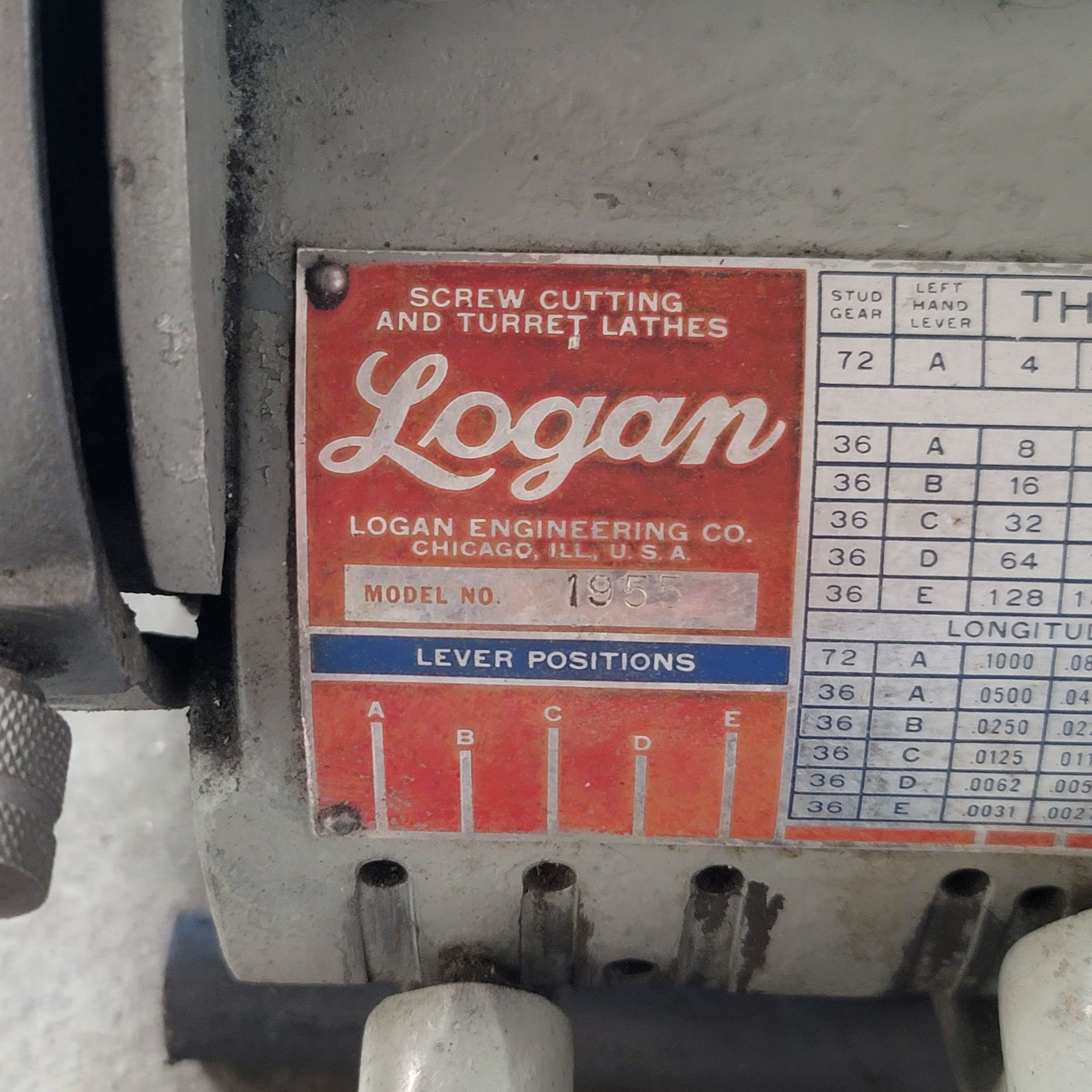 LOGAN MODEL 1955 LATHE, 6-1/2" 3-JAW CHUCK, 8" 4-JAW CHUCK, TAILSTOCK, W/ TOTE OF LATHE TOOLS AND 5C - Image 6 of 7