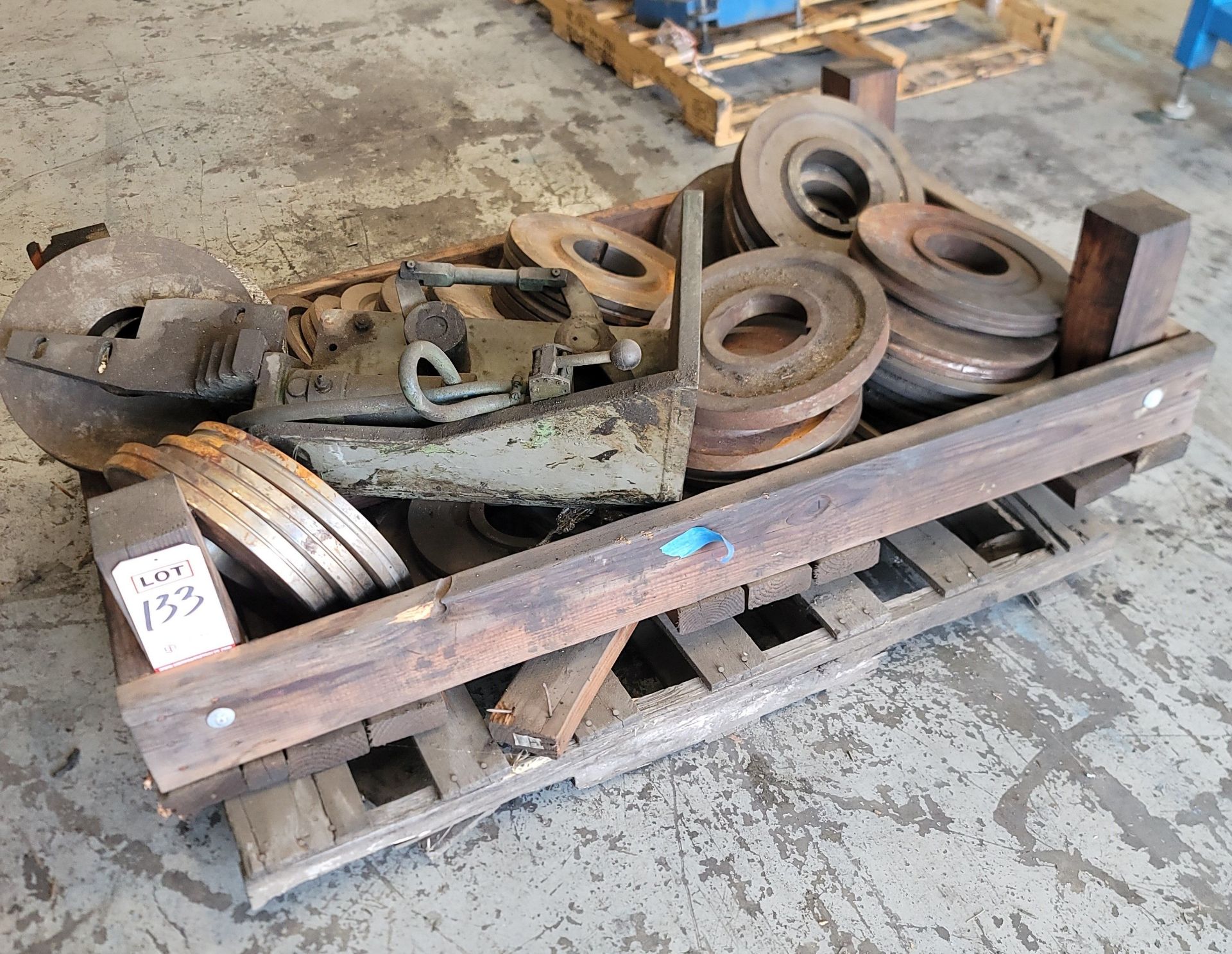 LOT - STEEL MACHINE PARTS IN CRATE, CRATE MEASURES 53" X 30", (LOCATION: RIVERSIDE, CA)