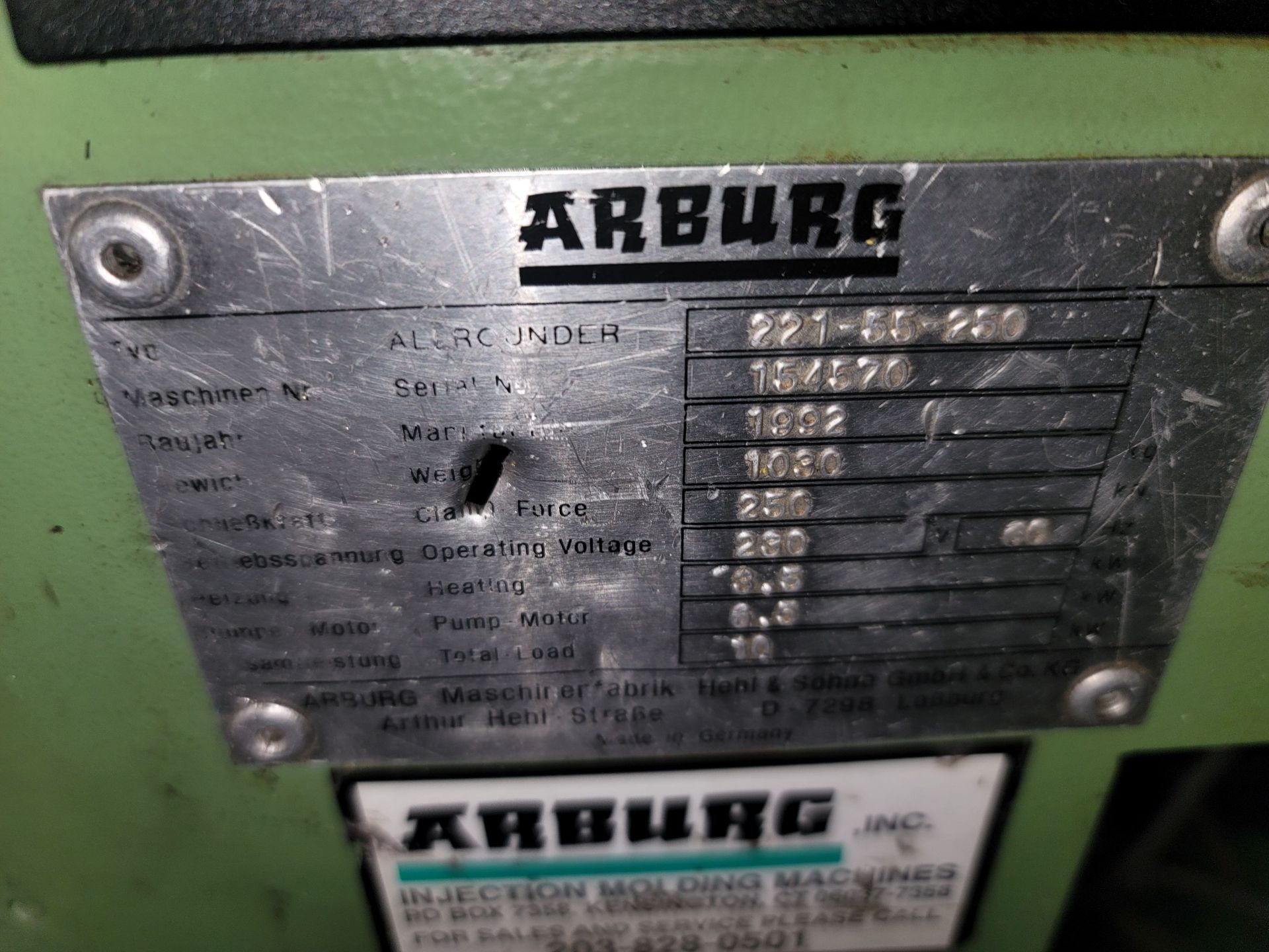 ARBURG ALLROUNDER 221-55-250 INJECTION MOLDING MACHINE, 25 TON CAPACITY, S/N 154570 - Image 6 of 6