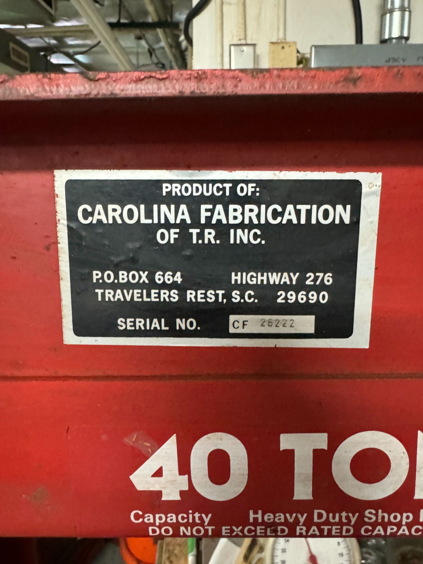 CAROLINA 40-TON H-FRAME PRESS, S/N CF 26222 - Image 2 of 2