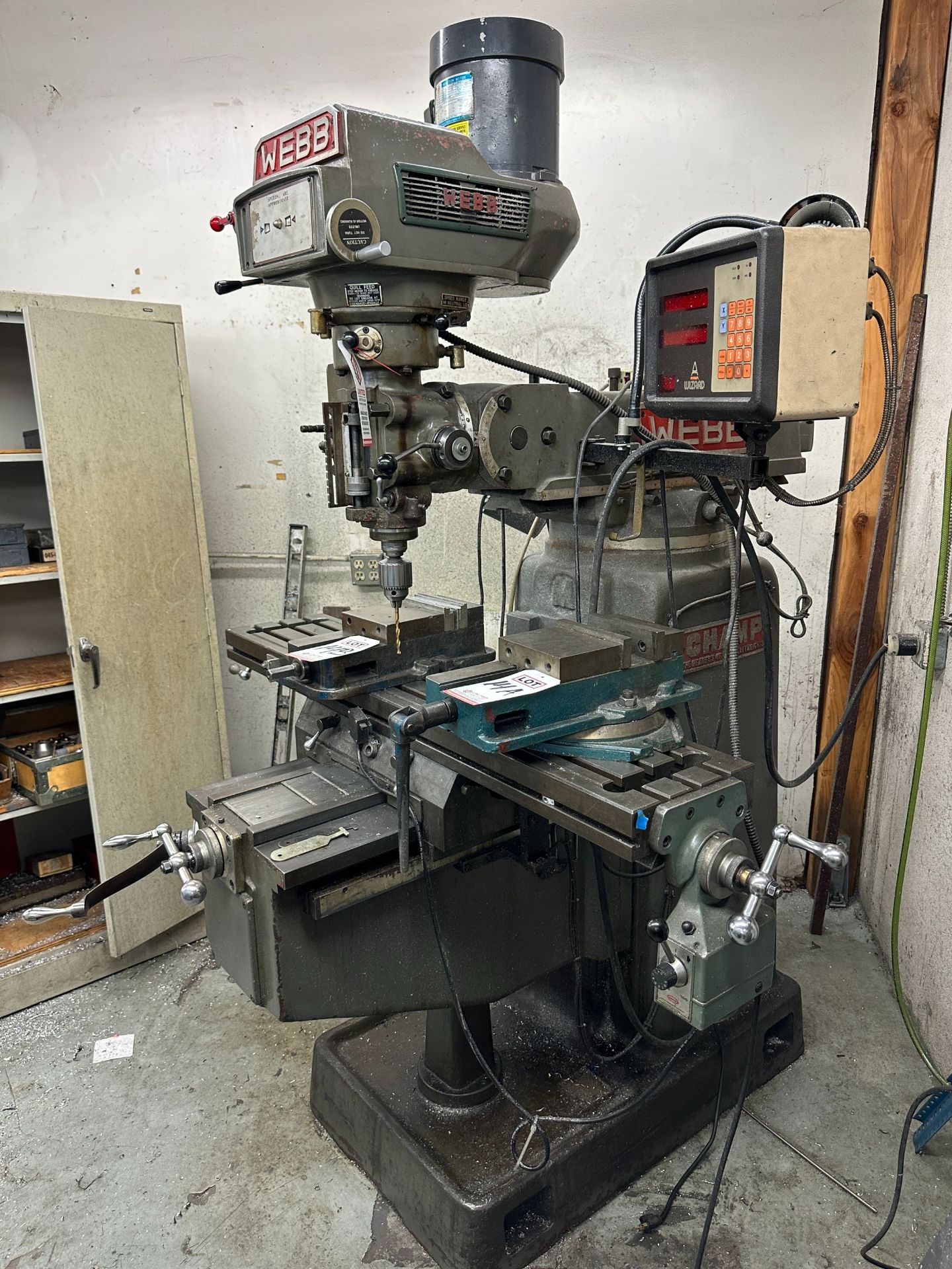 1987 WEBB CHAMP 4/H VERTICAL MILL, ANILAM WIZARD XY DRO, 10" X 50" TABLE, MFG NO. 4614, NOTE: (2) - Image 6 of 7