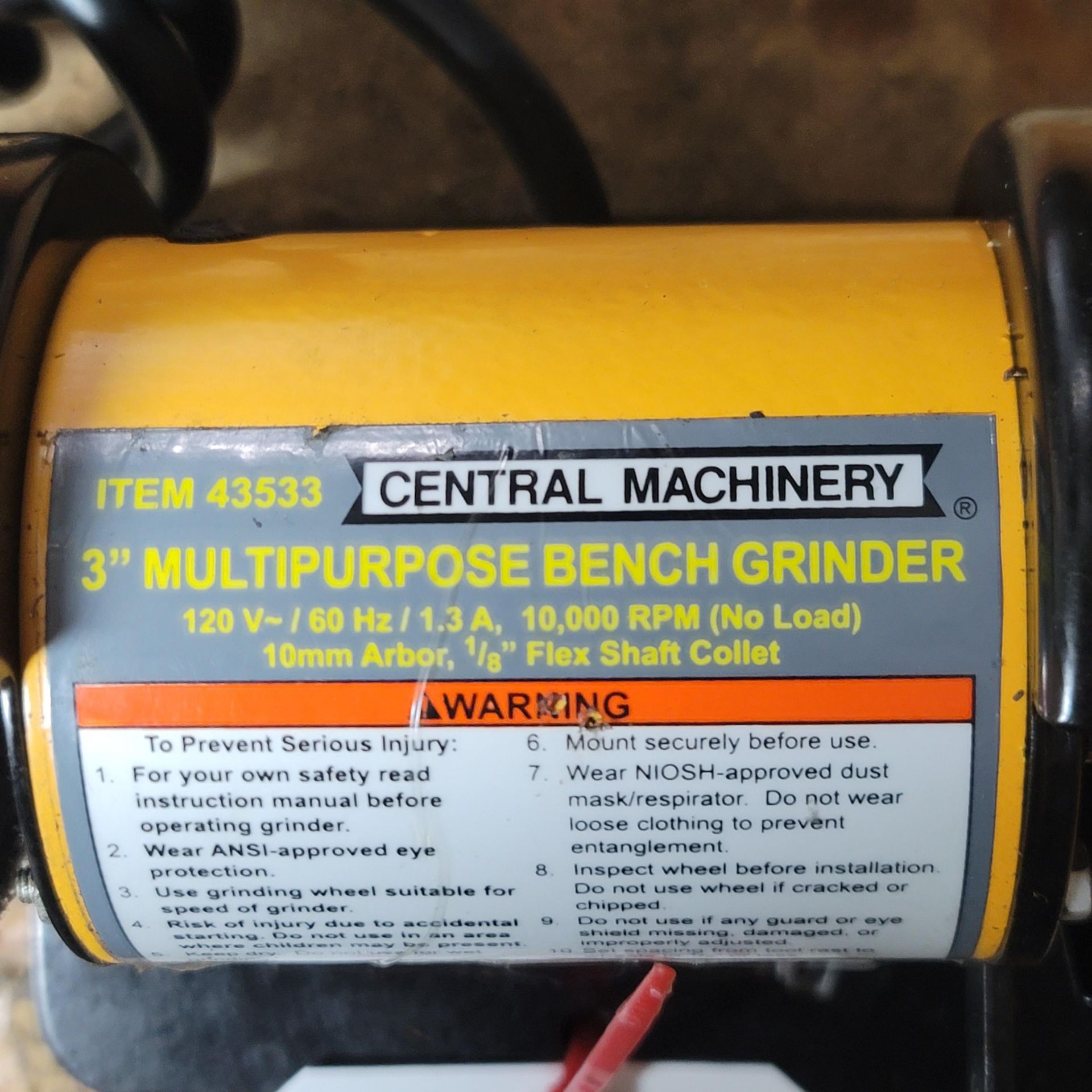 CENTRAL MACHINERY 3" MULTIPURPOSE BENCH GRINDER, ITEM 43533 - Image 2 of 2