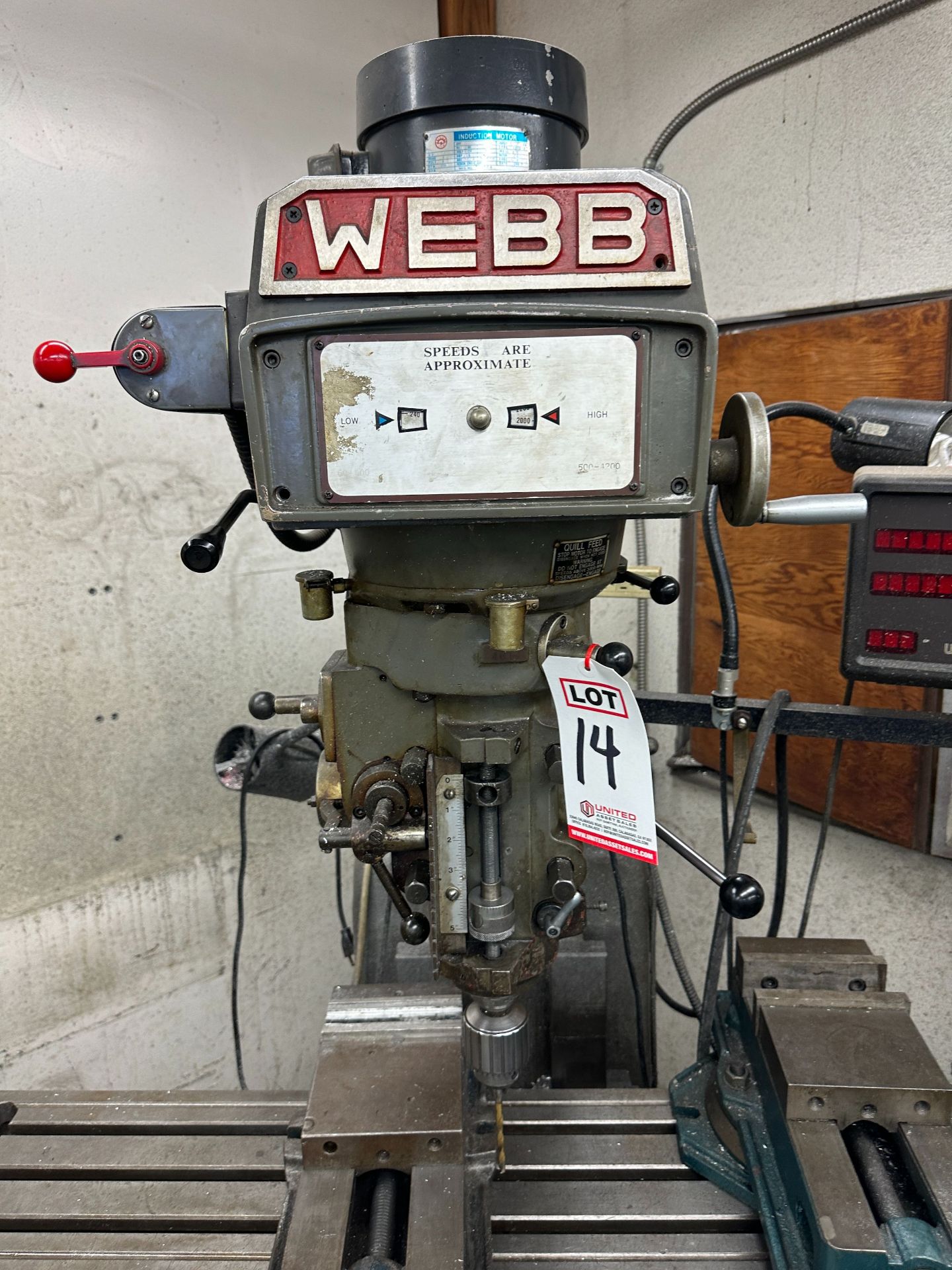 1987 WEBB CHAMP 4/H VERTICAL MILL, ANILAM WIZARD XY DRO, 10" X 50" TABLE, MFG NO. 4614, NOTE: (2) - Image 2 of 7