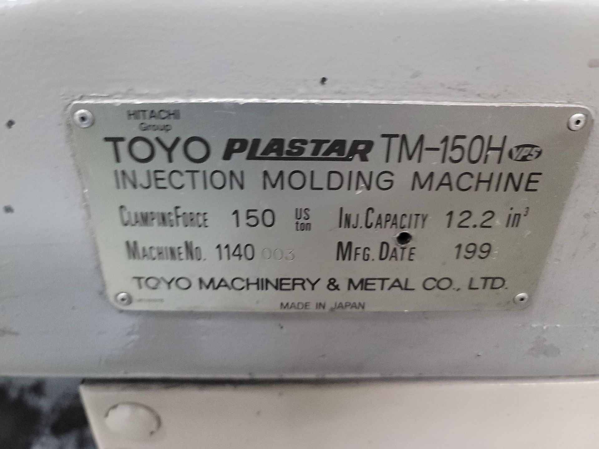 TOYO PLASTAR TM-150H PLASTIC INJECTION MOLDING MACHINE, 150 TON CAPACITY, 6.7 OZ SHOT SIZE, 25.2" - Image 8 of 8