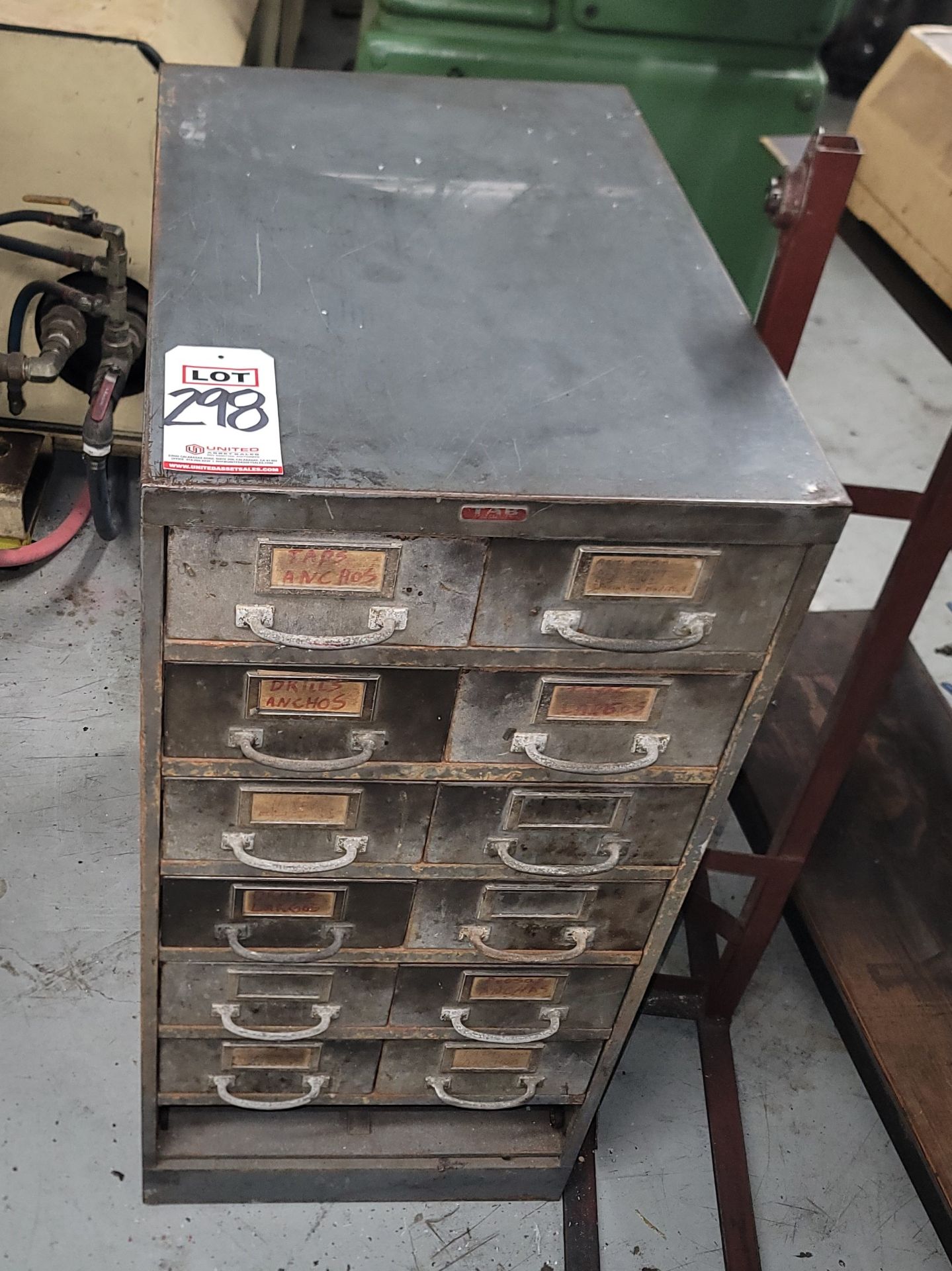 12-DRAWER STEEL CABINET, W/ CONTENTS: FULL OF TOOLING: REAMERS, TAPS, DRILLS, LATHE AND MILL